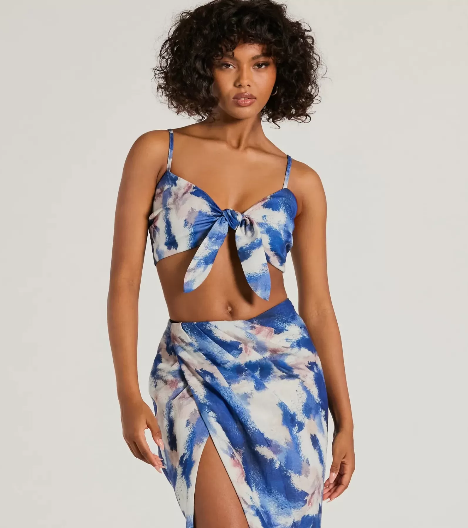 Windsor All Matching Sets | Tie Front Tops*Chic Muse Watercolor Tie-Front Crop Top