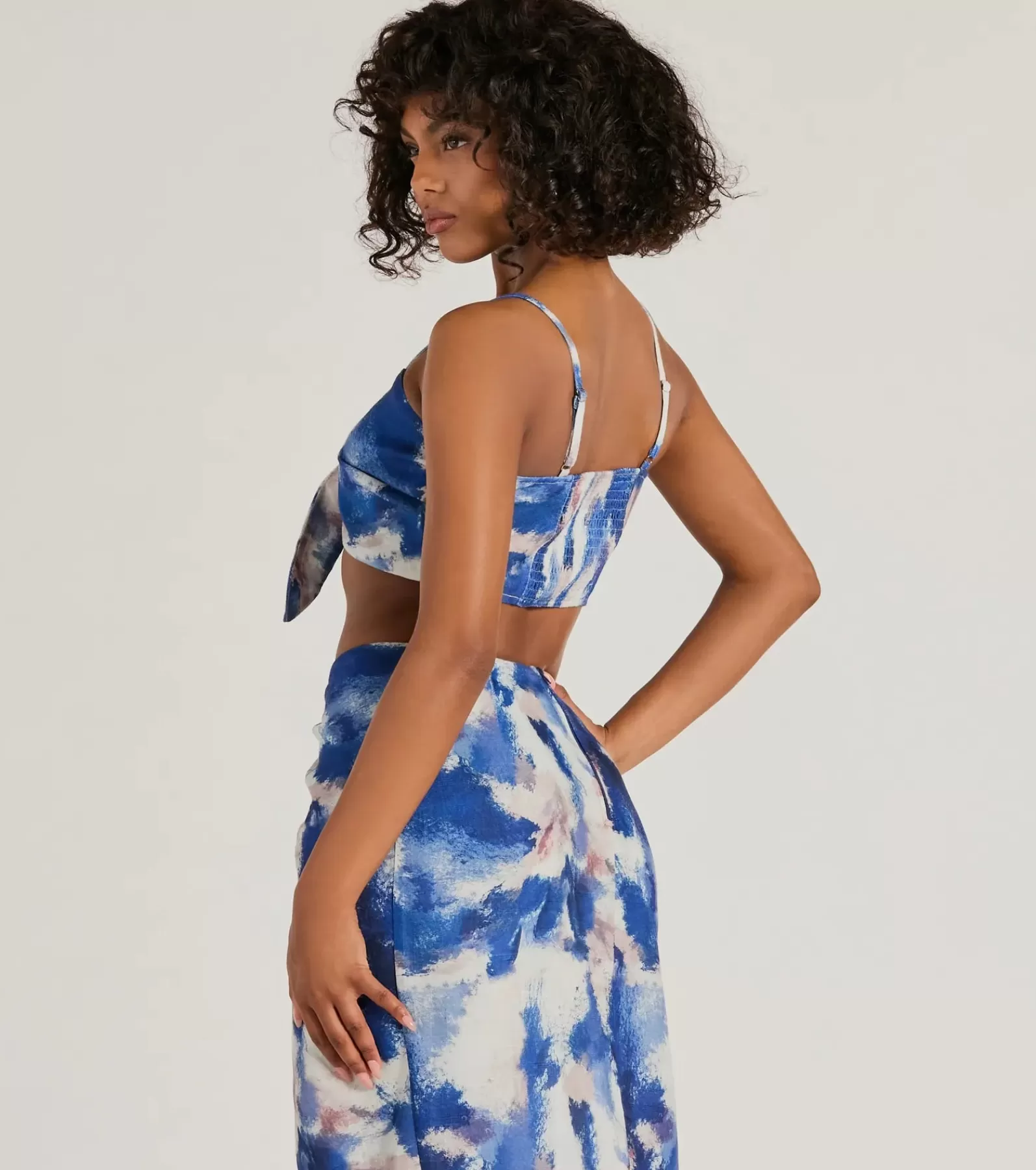 Windsor All Matching Sets | Tie Front Tops*Chic Muse Watercolor Tie-Front Crop Top