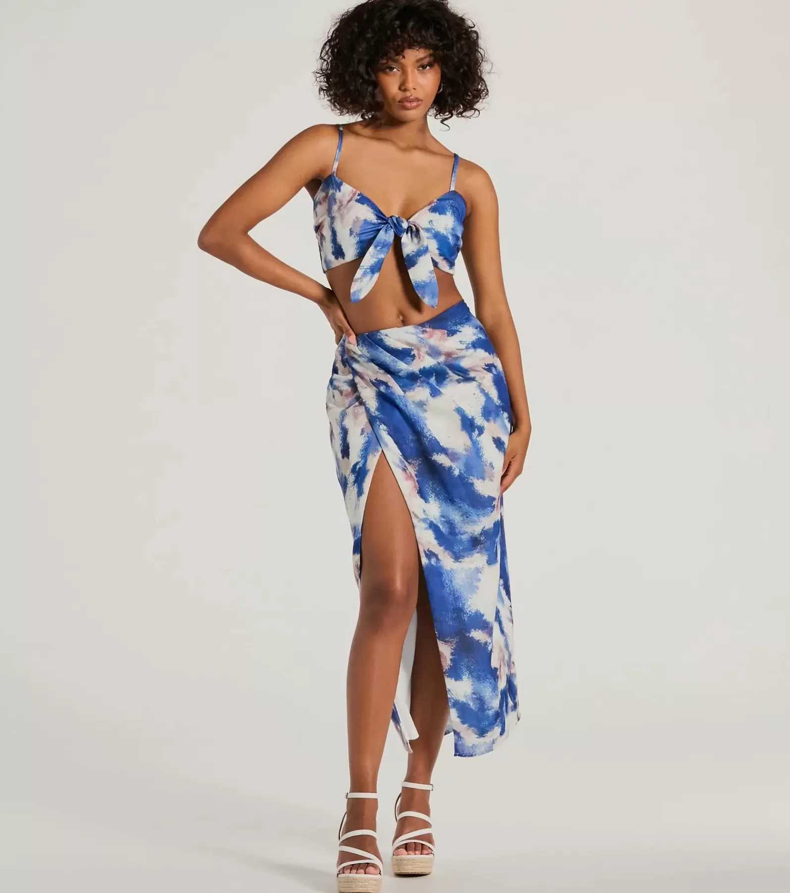 Windsor All Matching Sets | Tie Front Tops*Chic Muse Watercolor Tie-Front Crop Top