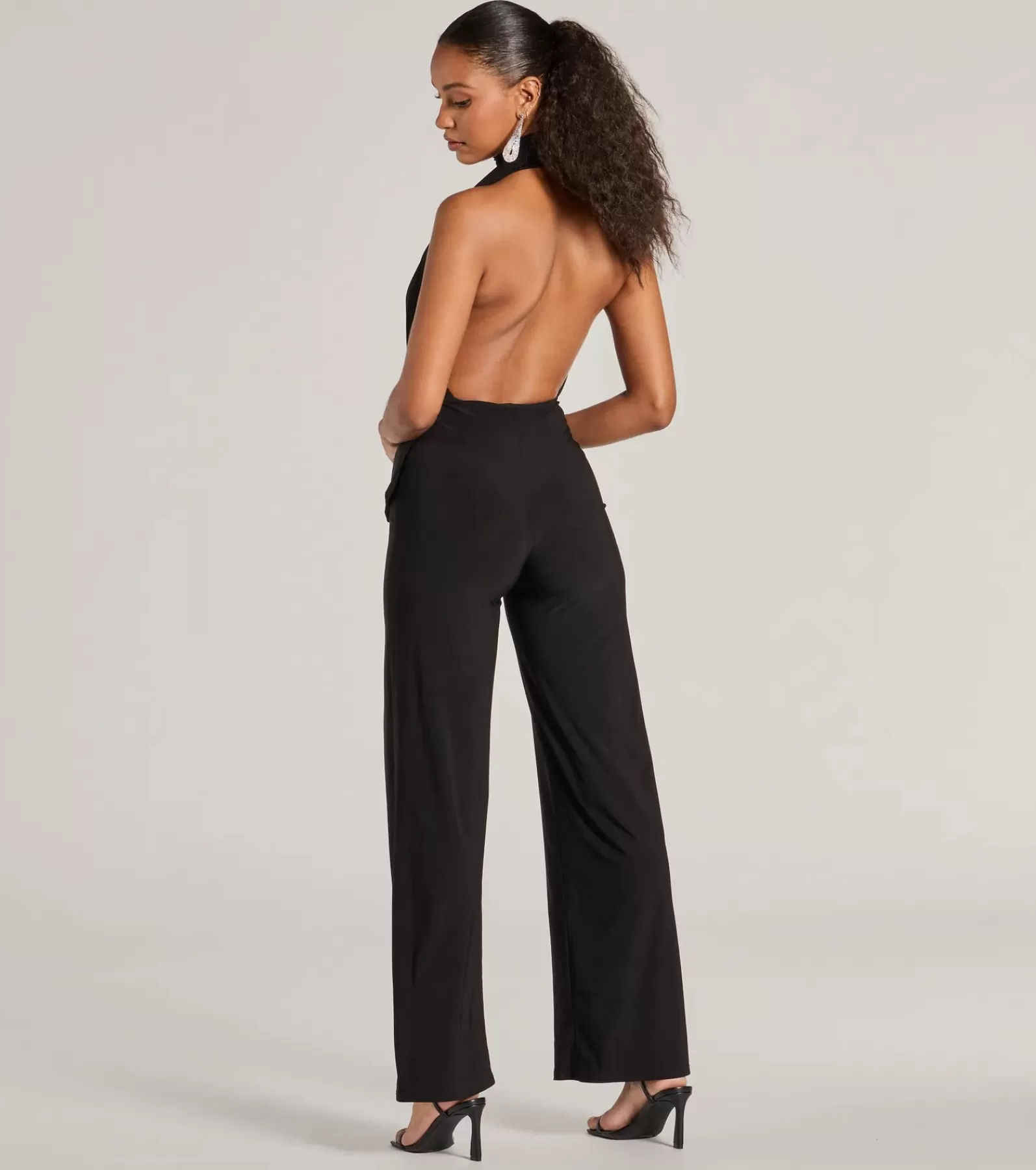 Windsor All Jumpsuits & Rompers | Black Pants*Chic Position Plunge Scarf Straight-Leg Jumpsuit