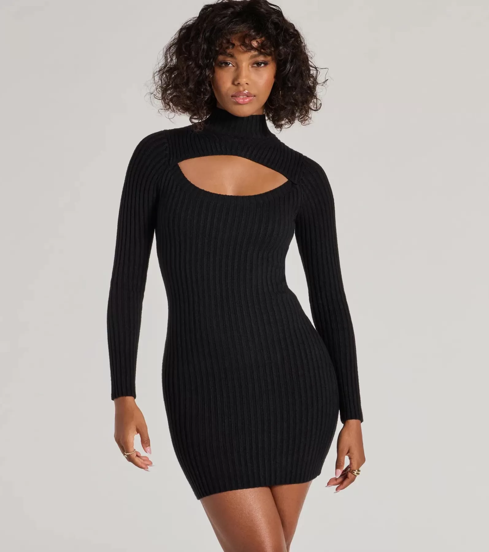 Windsor Short & Mini Dresses | Bodycon Dresses*Chic Season Mock Neck Cutout Ribbed Knit Mini Dress