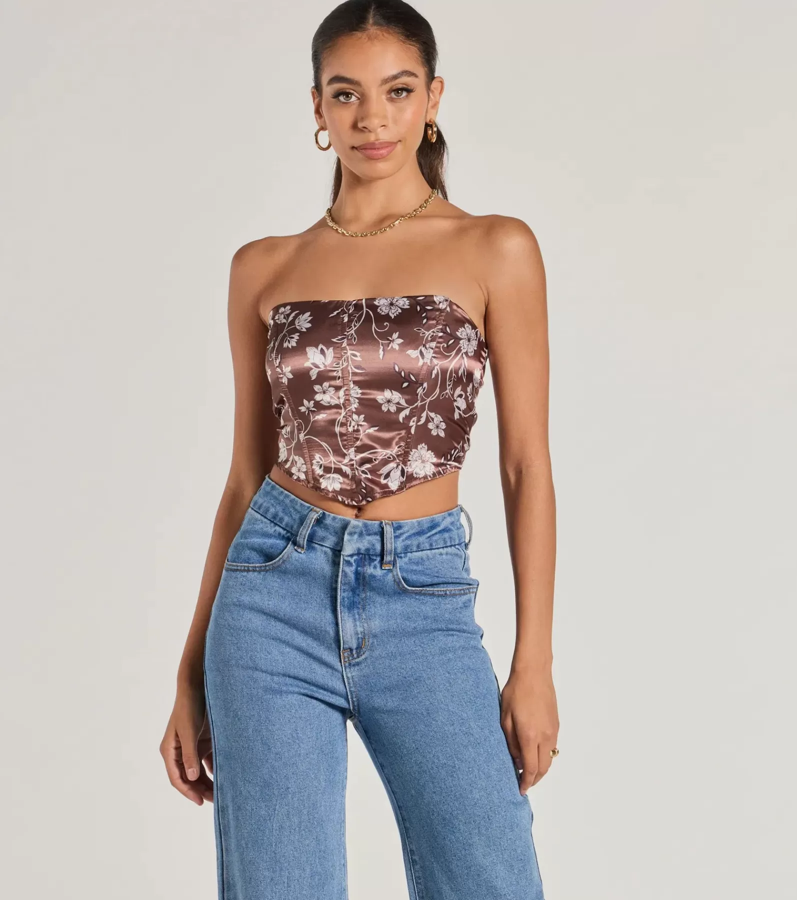 Windsor Going-Out Tops | Corset & Bustier Tops*Chic Sheen Floral Satin Strapless Corset Top