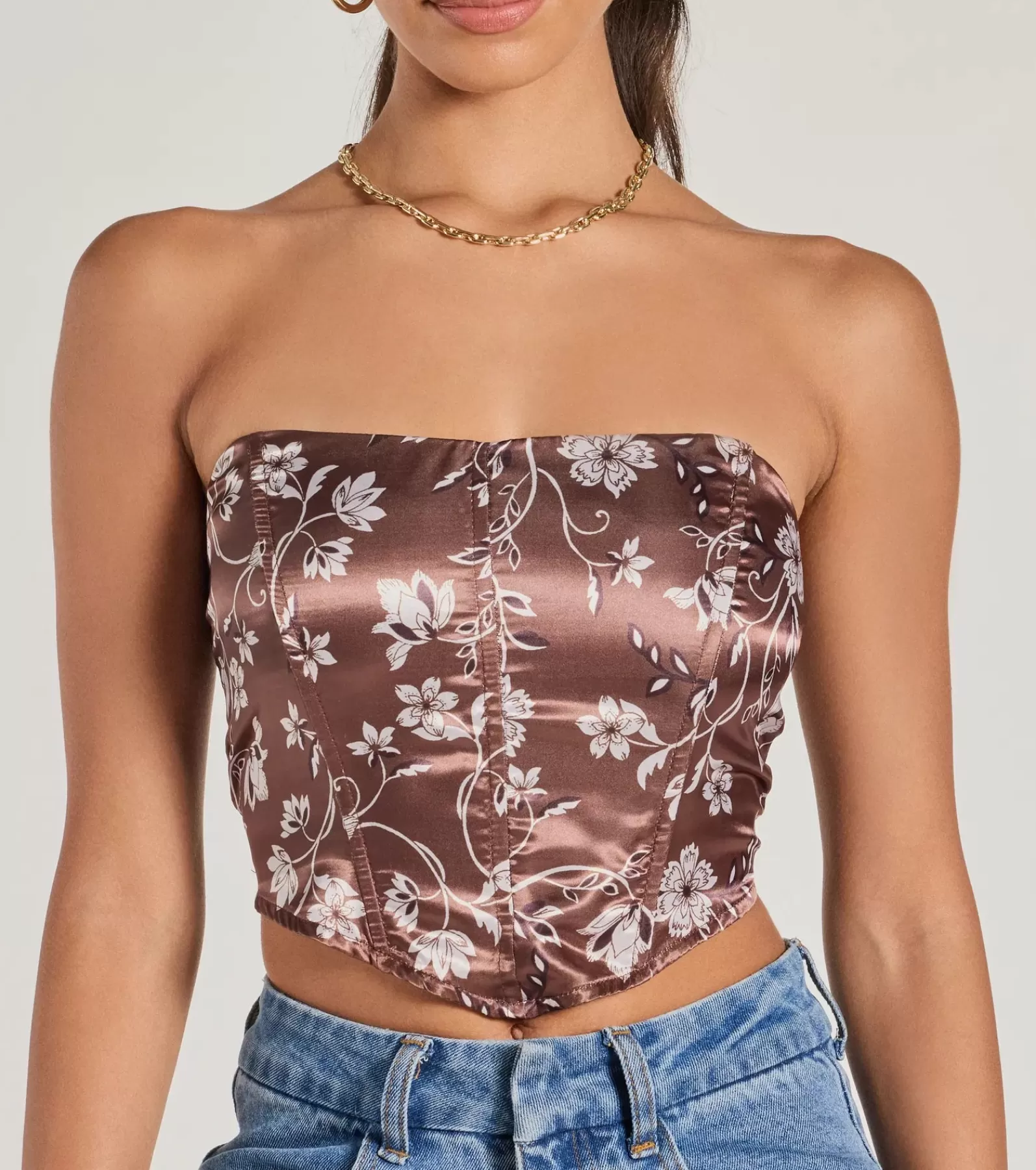 Windsor Going-Out Tops | Corset & Bustier Tops*Chic Sheen Floral Satin Strapless Corset Top