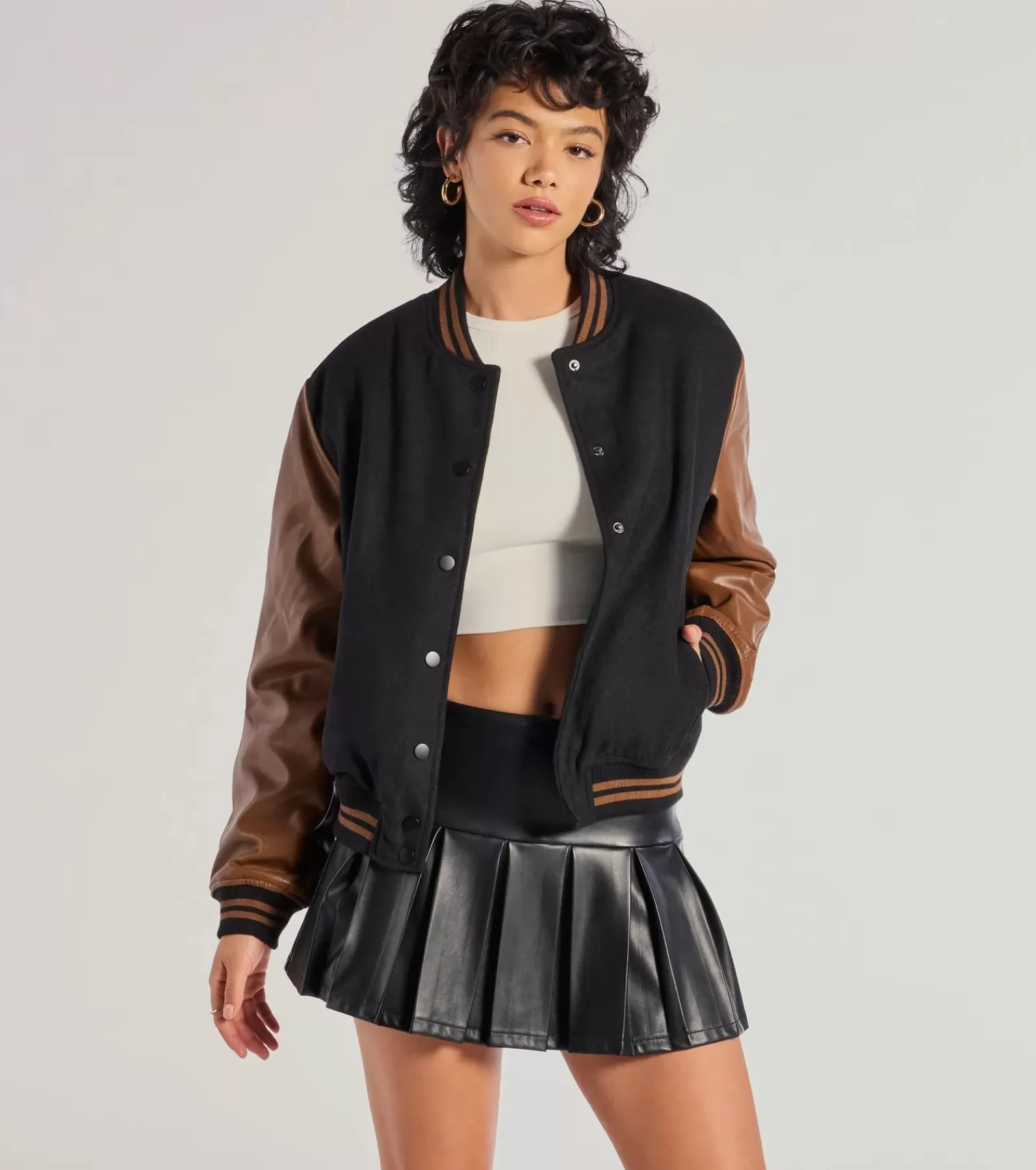 Windsor Moto & Faux Leather*Chic Spirit Faux Wool Varsity Jacket