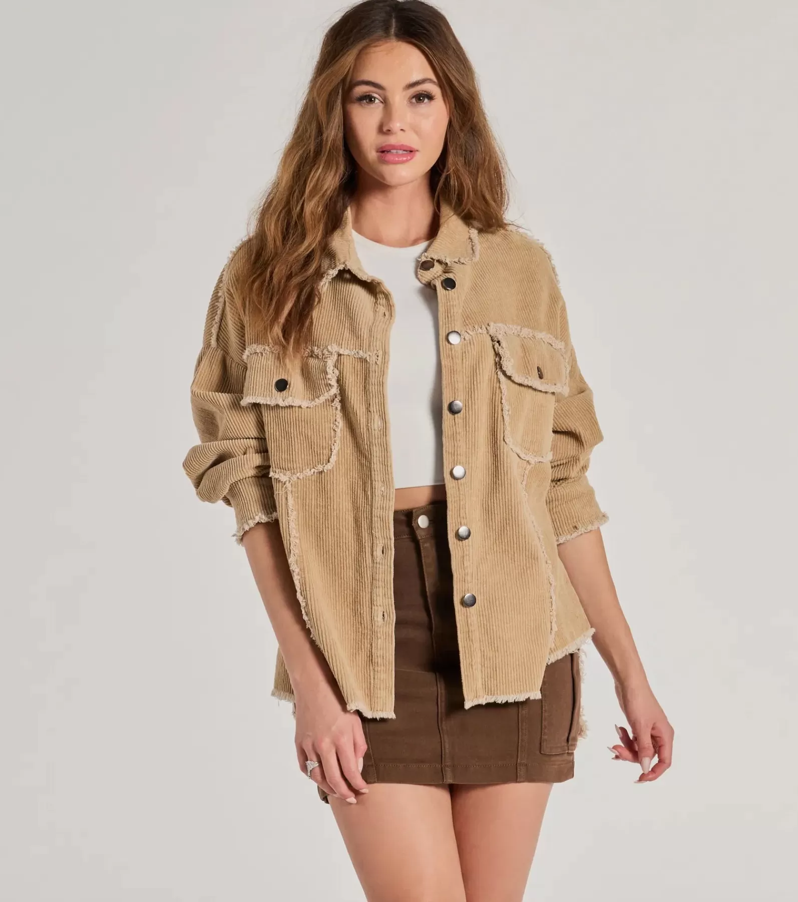 Windsor Shackets*Chic Staple Long Sleeve Corduroy Shacket