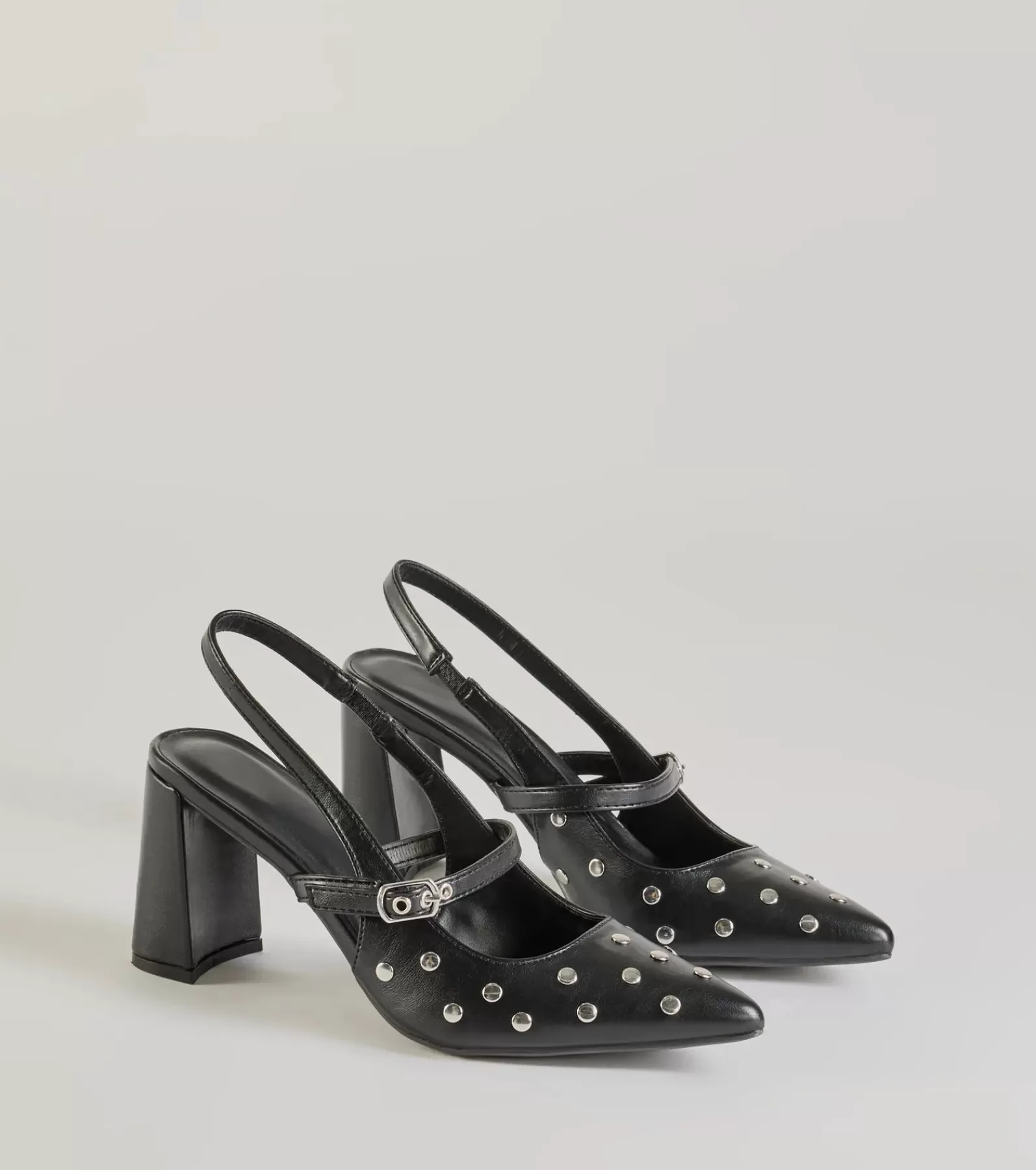 Windsor Heels*Chic Studded Faux Leather Sling-Back Pumps