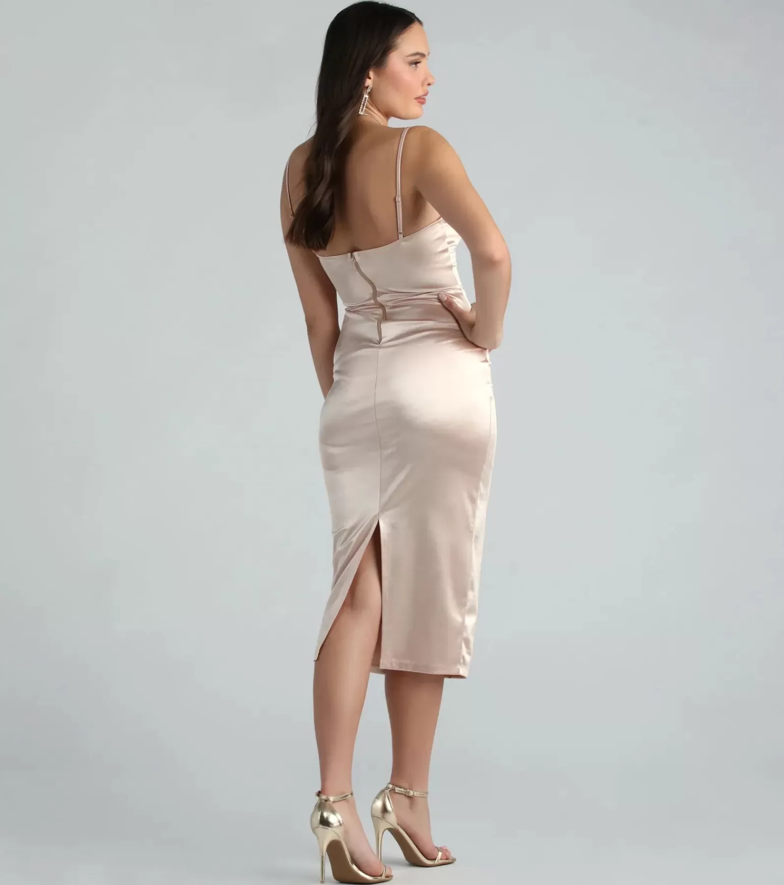 Windsor Rehearsal | Satin Bridesmaid Dresses*Chrysta Formal Satin Corset Midi Dress