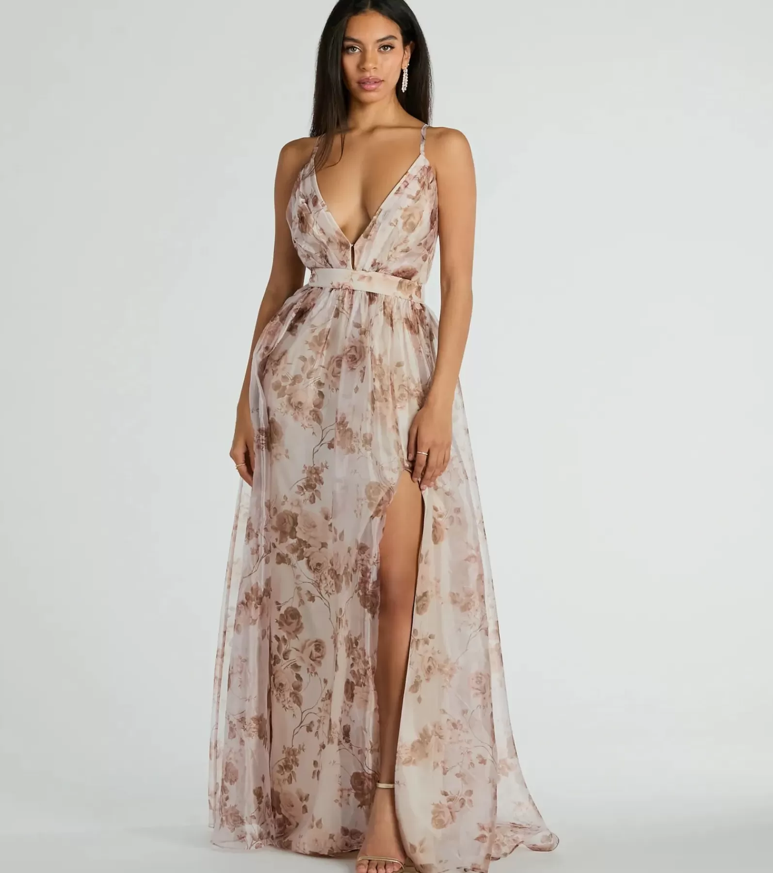 Windsor Rehearsal | Beach Wedding Guest Dresses*Clarissa V-Neck Rose Floral A-Line Formal Gown