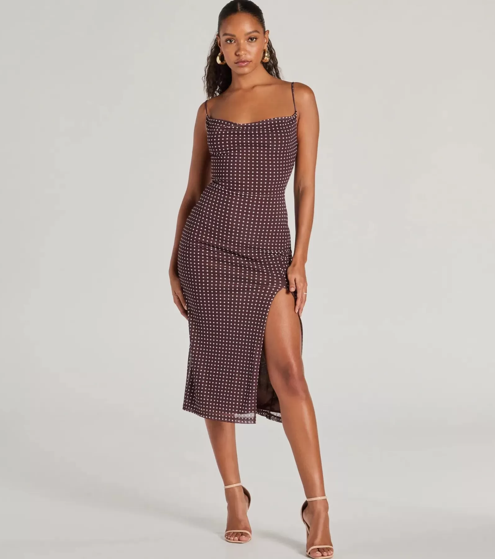 Windsor Country Wedding Guest Dresses | Casual Dresses*Class Act Cowl Neck Polka Dot Midi Dress