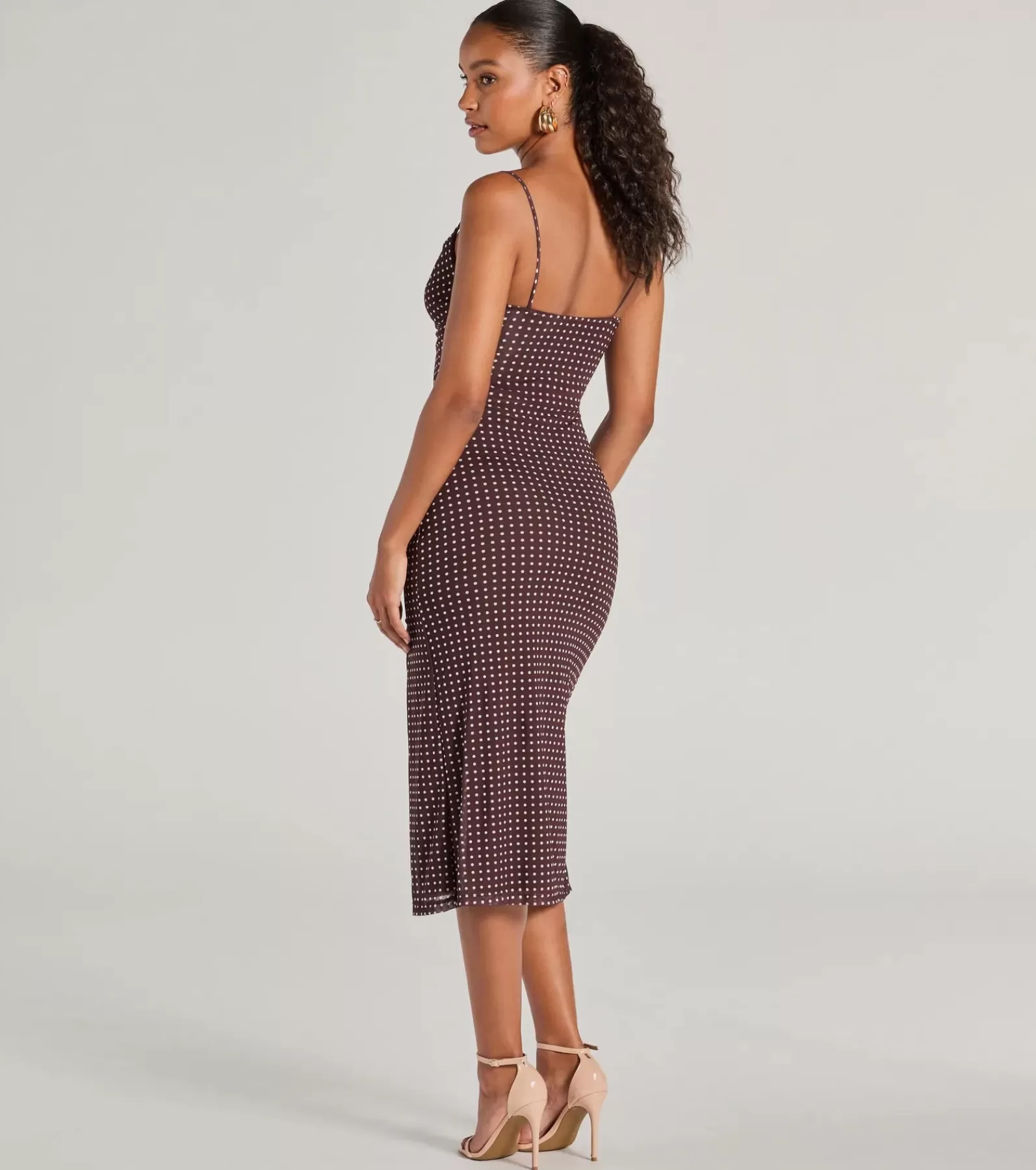 Windsor Country Wedding Guest Dresses | Casual Dresses*Class Act Cowl Neck Polka Dot Midi Dress