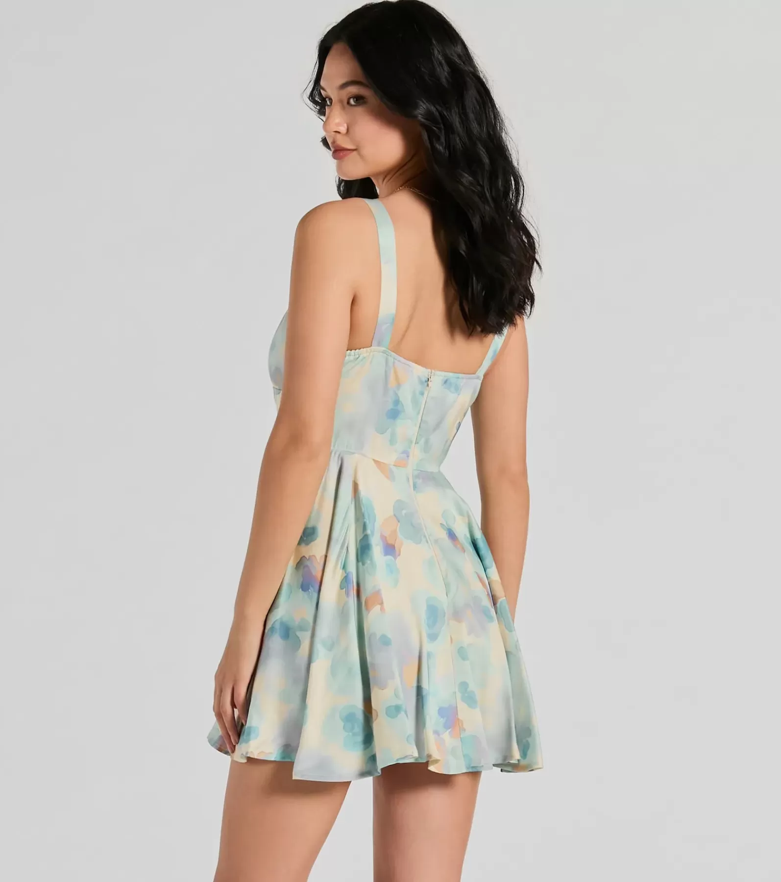 Windsor Skater Dresses | Corset Dresses*Constant Sensation V-Neck Corset Satin Skater Dress