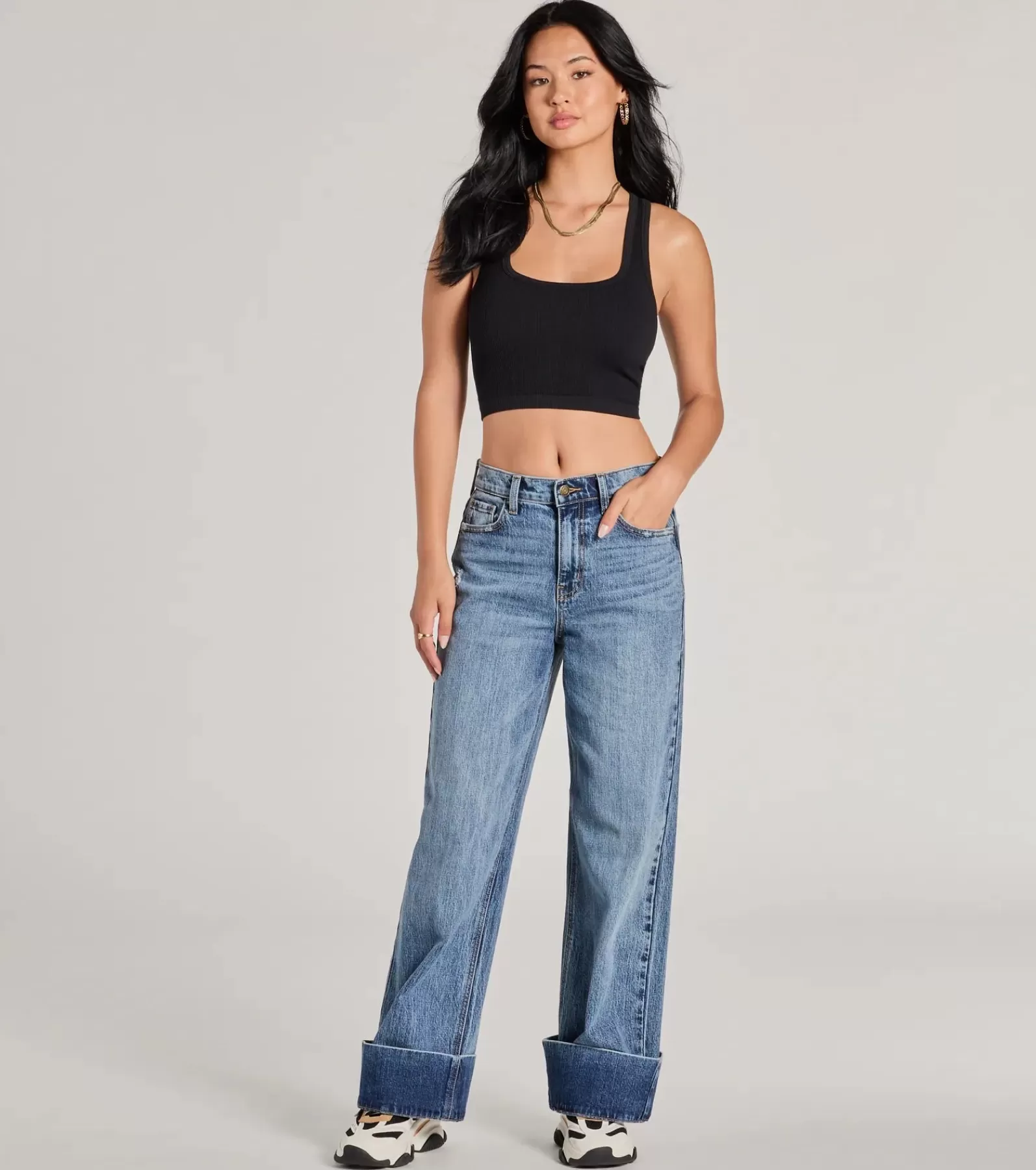 Windsor Pants | Jeans*Cool Trend High-Rise Cuffed Wide-Leg Denim Jeans