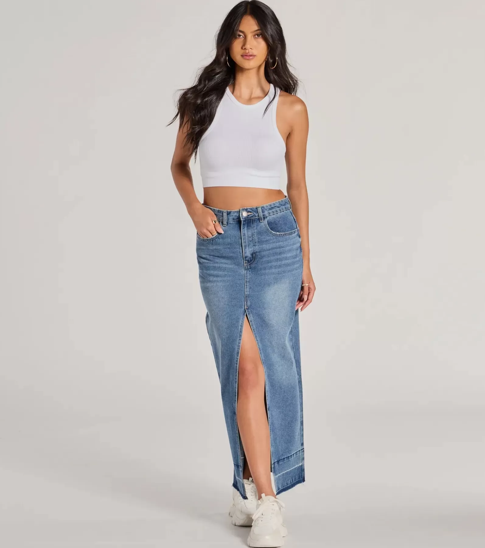 Windsor Denim Skirts | Skirts & Skorts*Coolest Vibe High Slit Denim Maxi Skirt