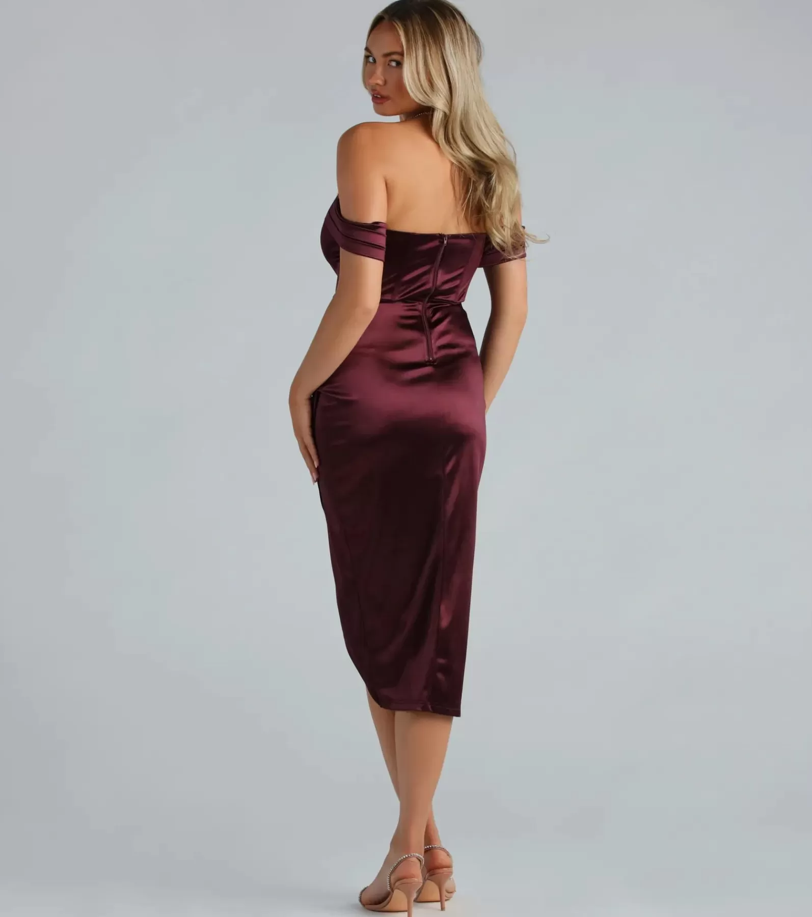 Windsor Midi Dresses*Coraline Satin Corset Wrap Formal Dress