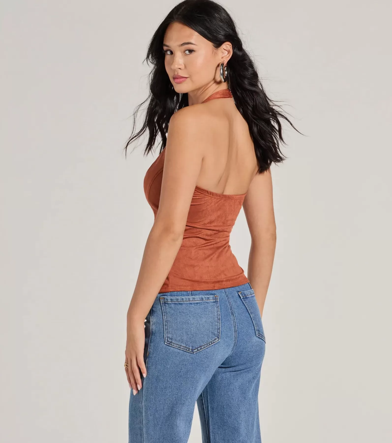Windsor Going-Out Tops | Crop Tops*Country Girlie Halter Lace-Up Faux Suede Crop Top