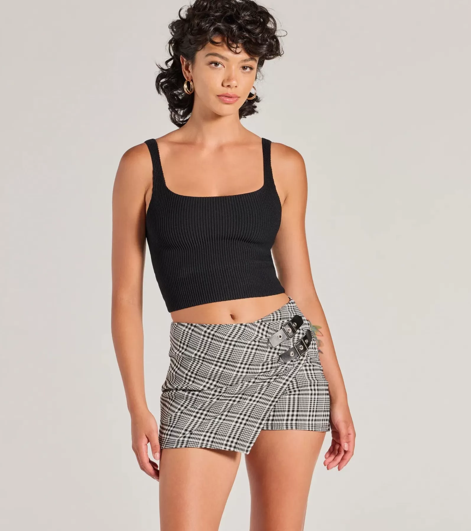 Windsor Black Skirts | Shorts*Cutest Agenda Buckle Plaid Mini Skort