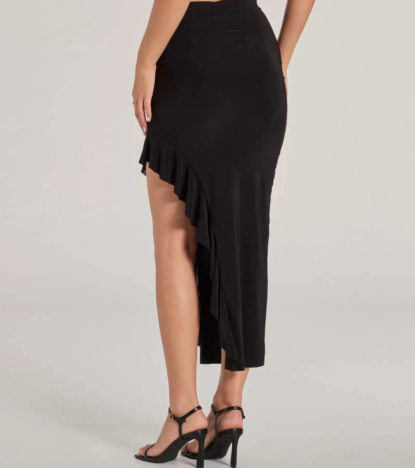 Windsor Black Skirts | Midi Skirts*Dancing Moves High-Rise Side Ruffle Midi Skirt