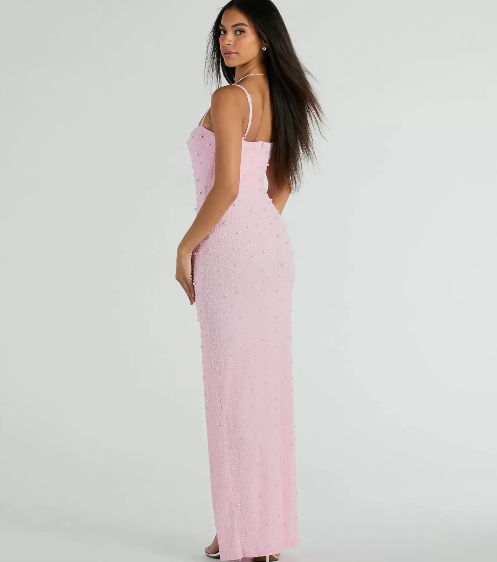 Windsor Pink Bridesmaid Dresses | Long Dresses*Daniella Sleeveless Faux Pearl Bead Slim Formal Dress