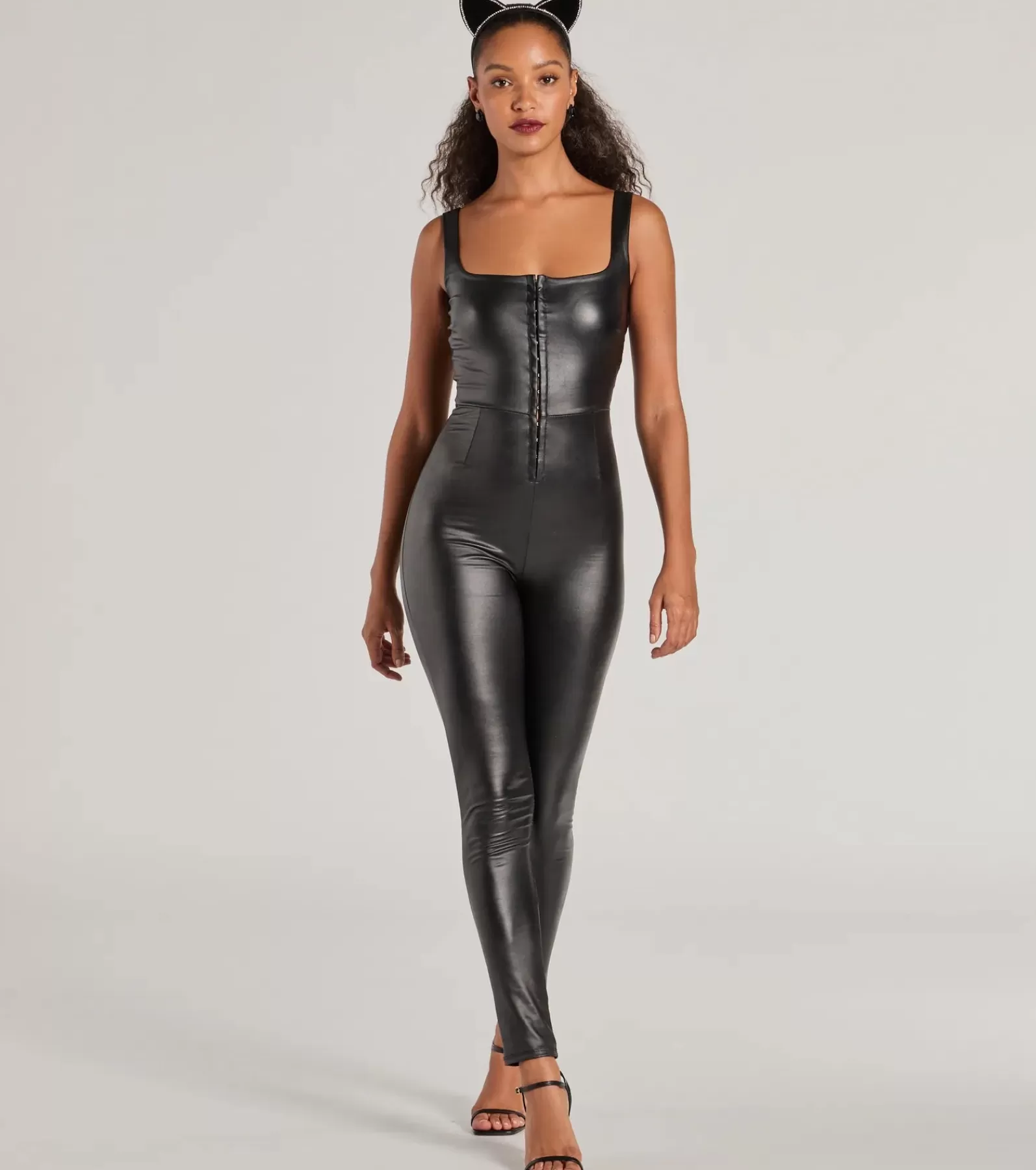 Windsor Black Pants | Faux Leather & Suede Bottoms*Dare To Allure Faux Leather Hook-Eye Catsuit