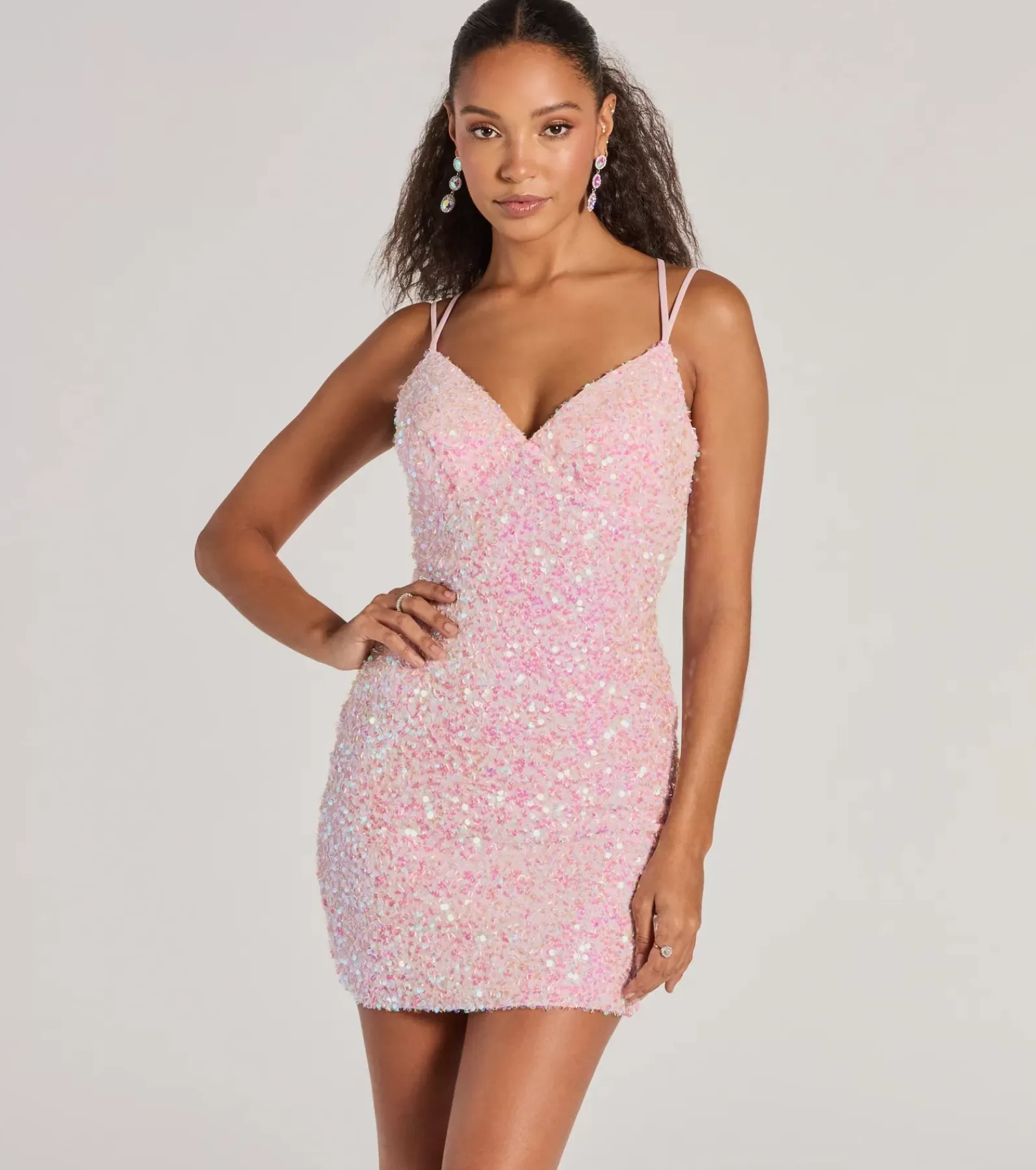 Windsor Club Dresses*Davina Sequin Lace-Up Bodycon Mini Dress