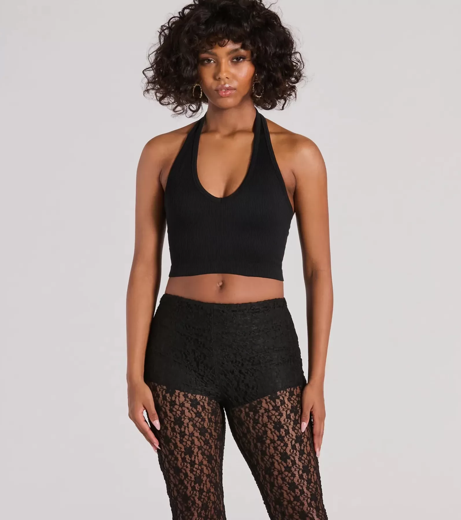 Windsor Going-Out Tops*Day Or Night Halter V-Neck Crop Top