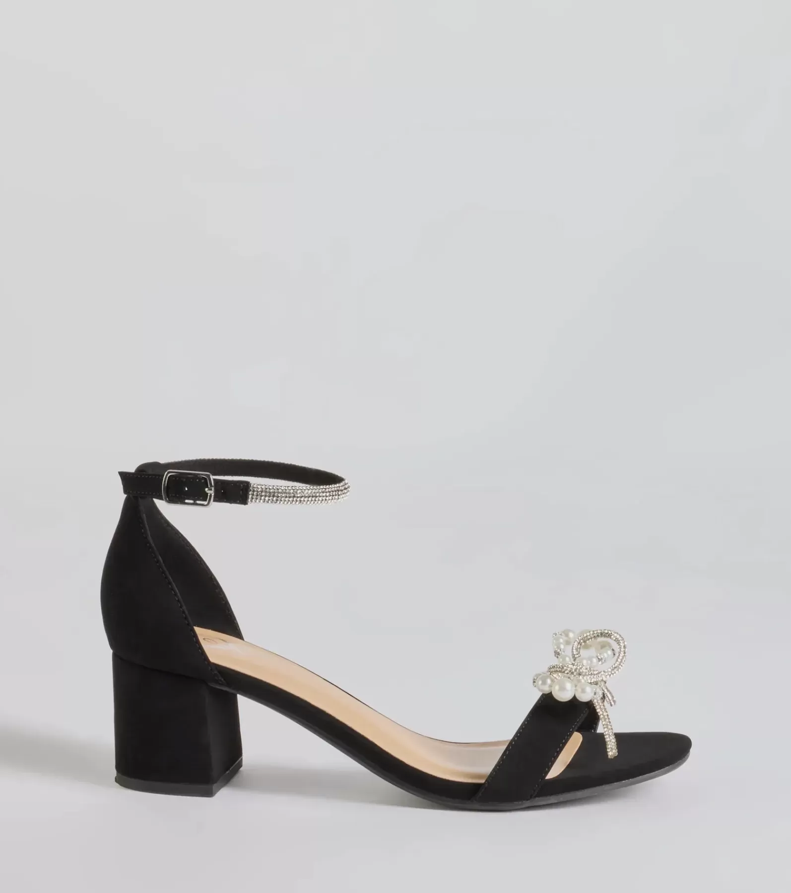 Windsor Shoes*Dazzling Rhinestone Faux Pearl Bow Block Heels