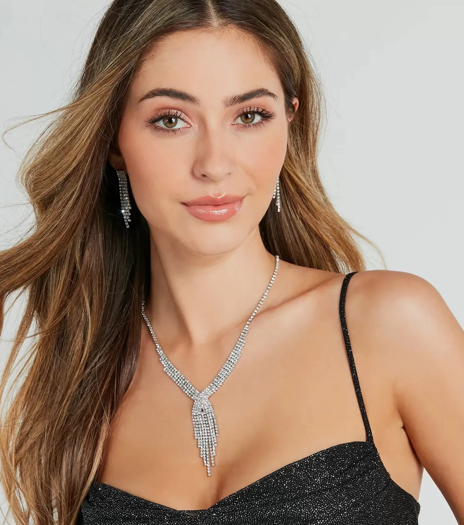 Windsor Necklaces & Chokers | Accessories*Dazzling Rhinestone Fringe Necklace And Earrings Set