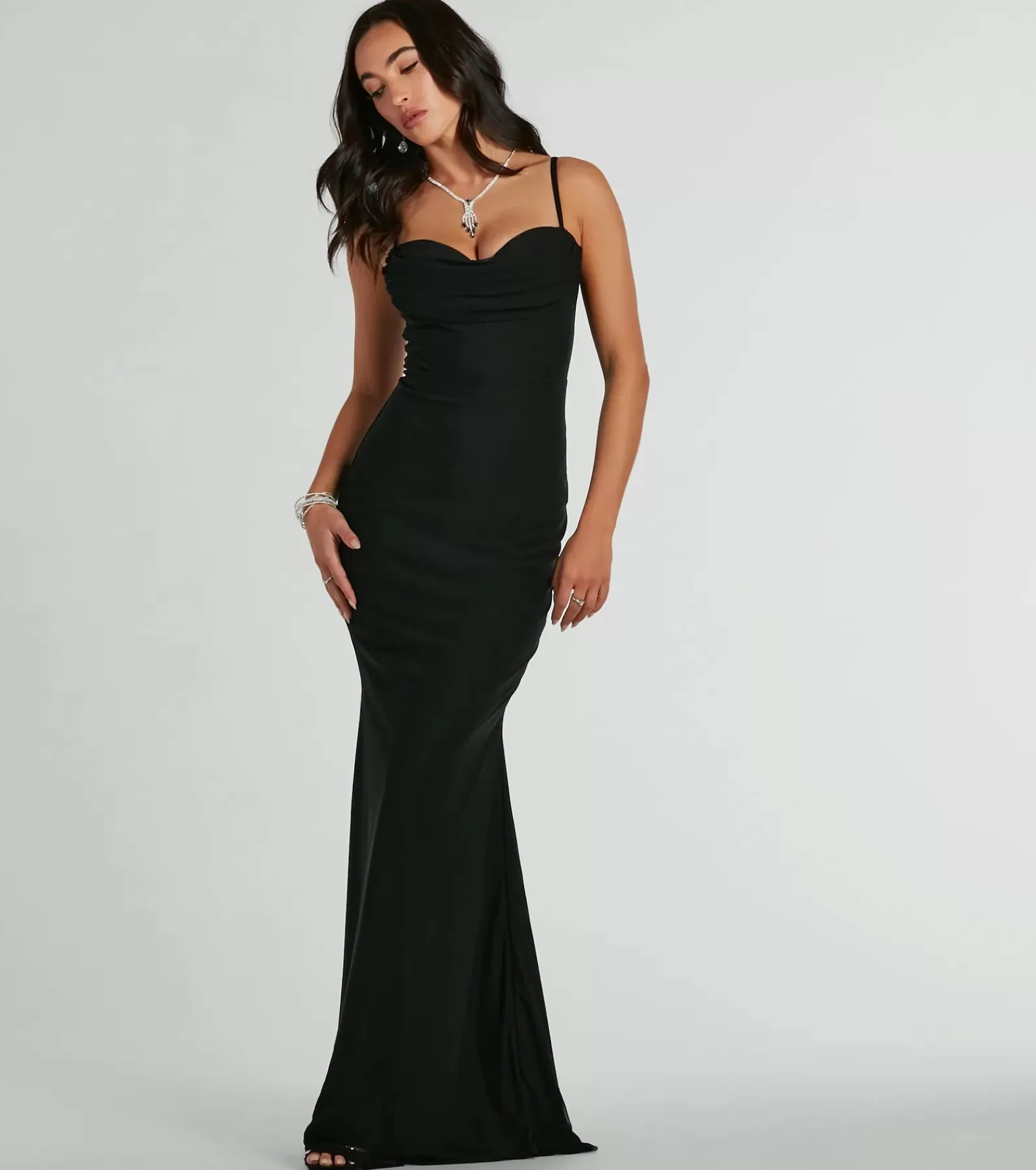Windsor Black Bridesmaid Dresses | Black Tie Wedding Guest Dresses*Deana Formal Mesh Corset Mermaid Long Dress