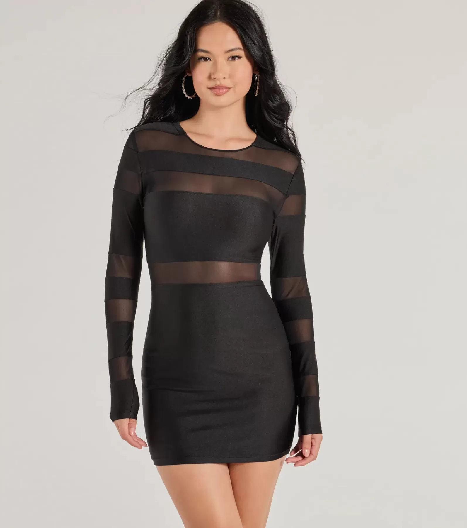 Windsor Short & Mini Dresses | Bodycon Dresses*Delena Sheer Mesh Long Sleeve Bodycon Mini Dress