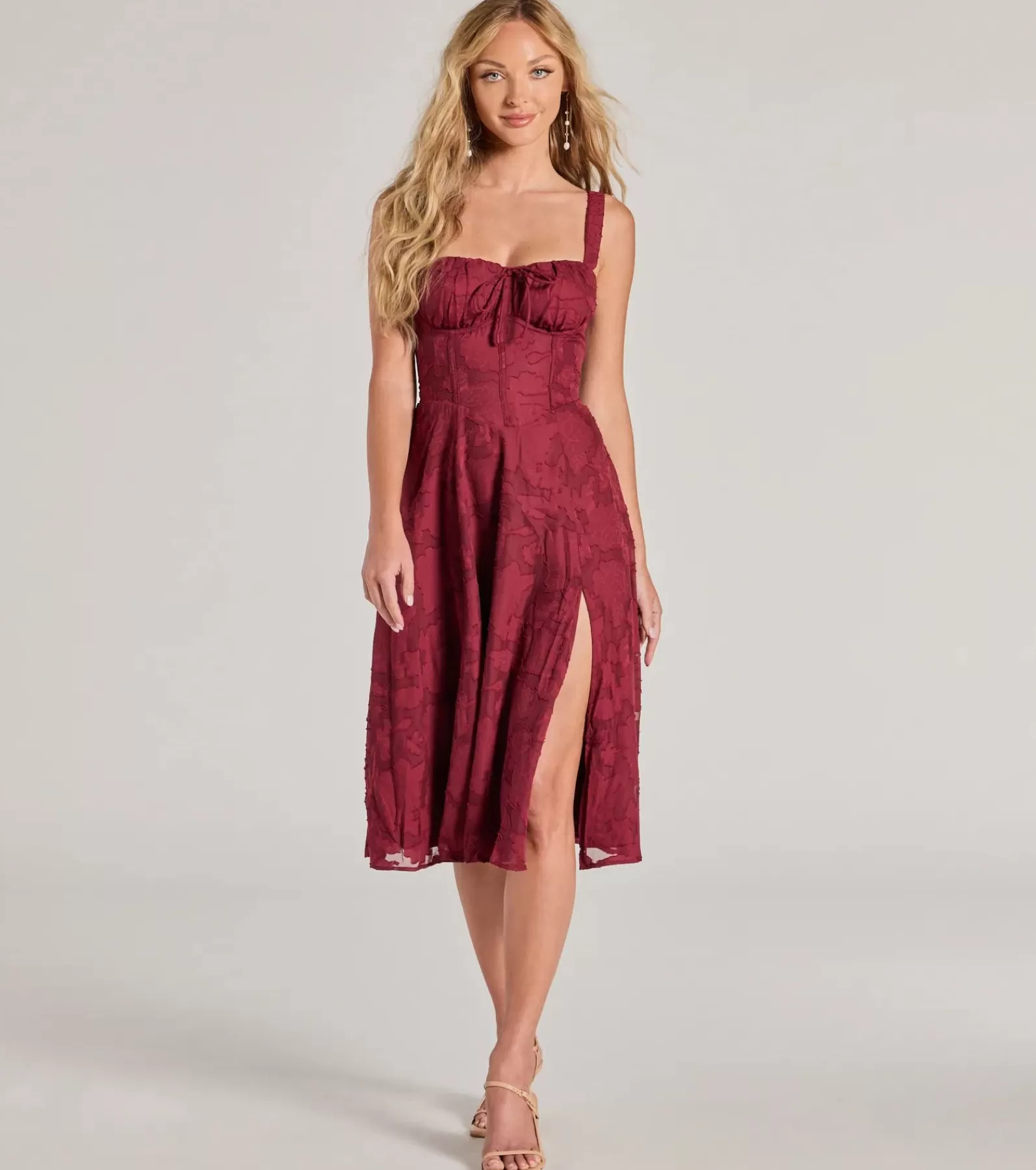 Windsor Country Wedding Guest Dresses | Midi Dresses*Delightful Impact Corset Slit Chiffon Midi Dress