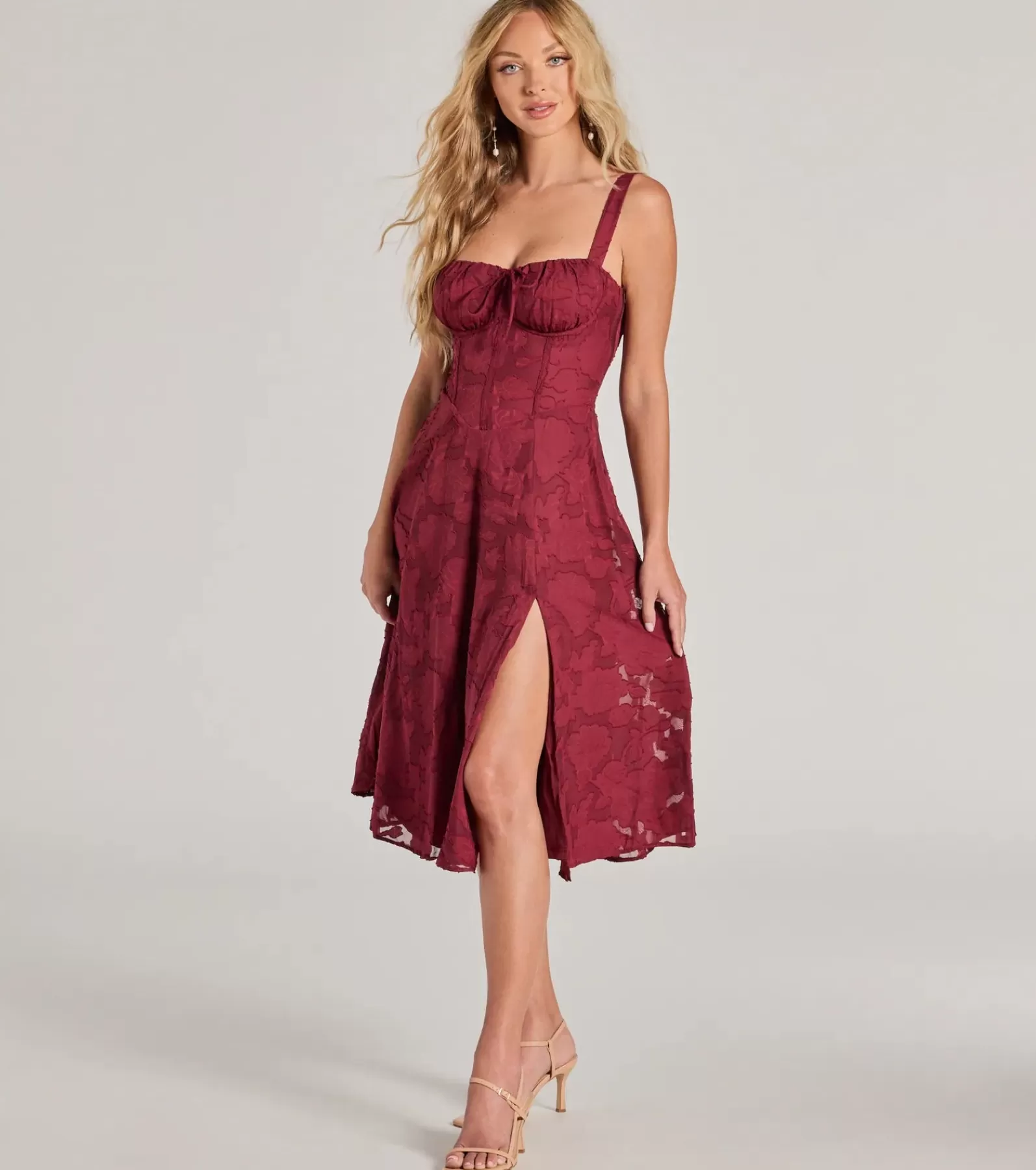 Windsor Country Wedding Guest Dresses | Midi Dresses*Delightful Impact Corset Slit Chiffon Midi Dress