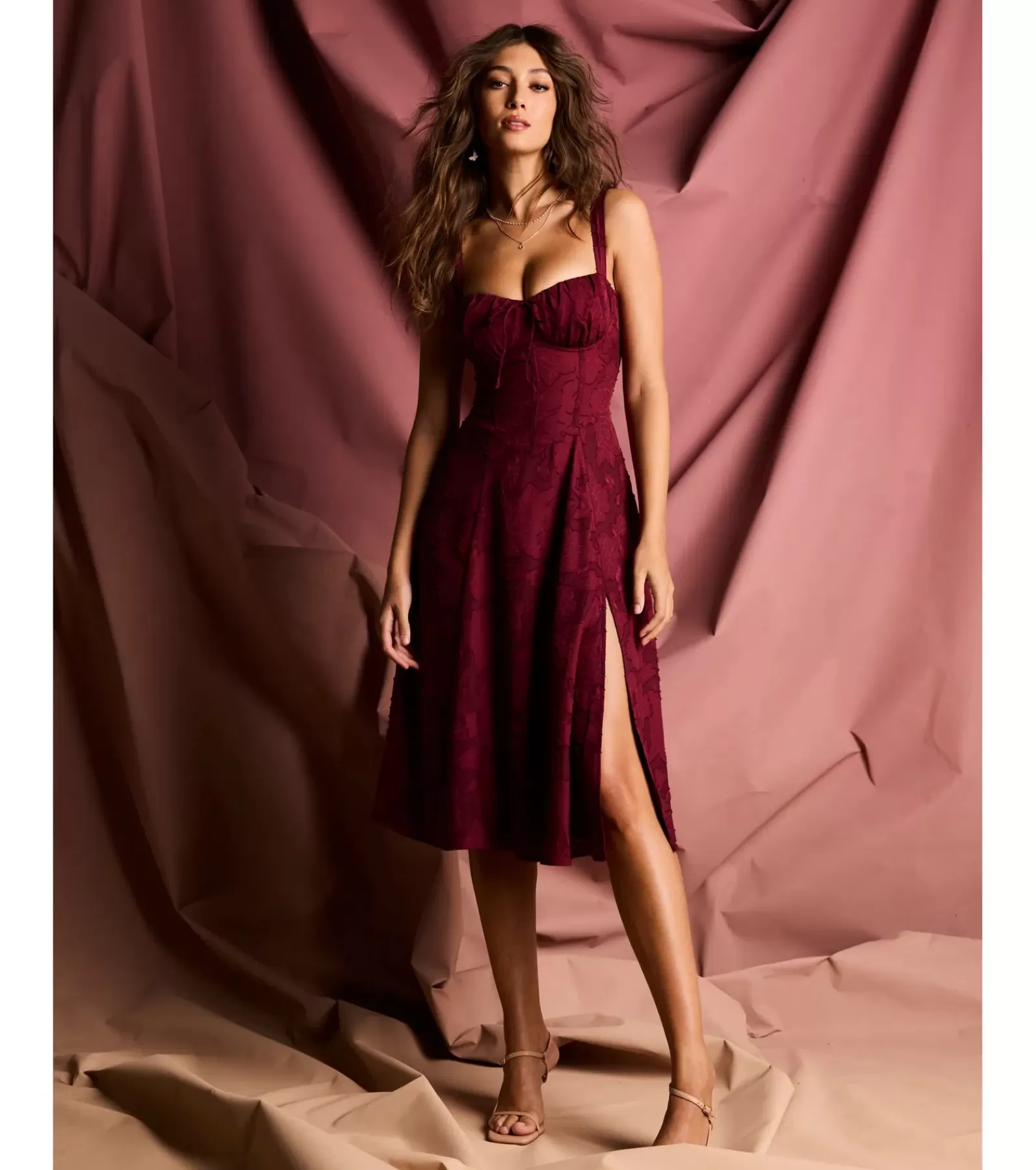 Windsor Country Wedding Guest Dresses | Midi Dresses*Delightful Impact Corset Slit Chiffon Midi Dress