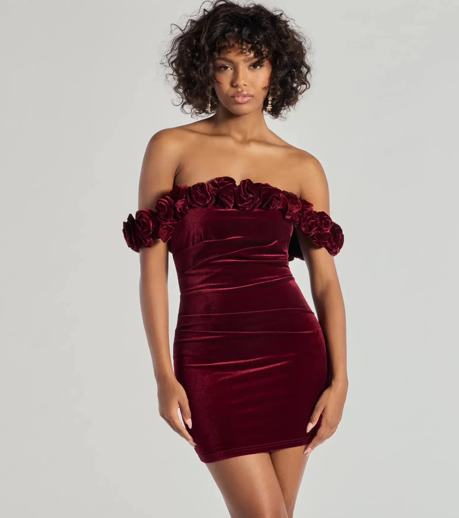 Windsor Wedding Outfits | Mini Holiday Dresses*Dominique Floral Velvet Off The Shoulder Mini Dress