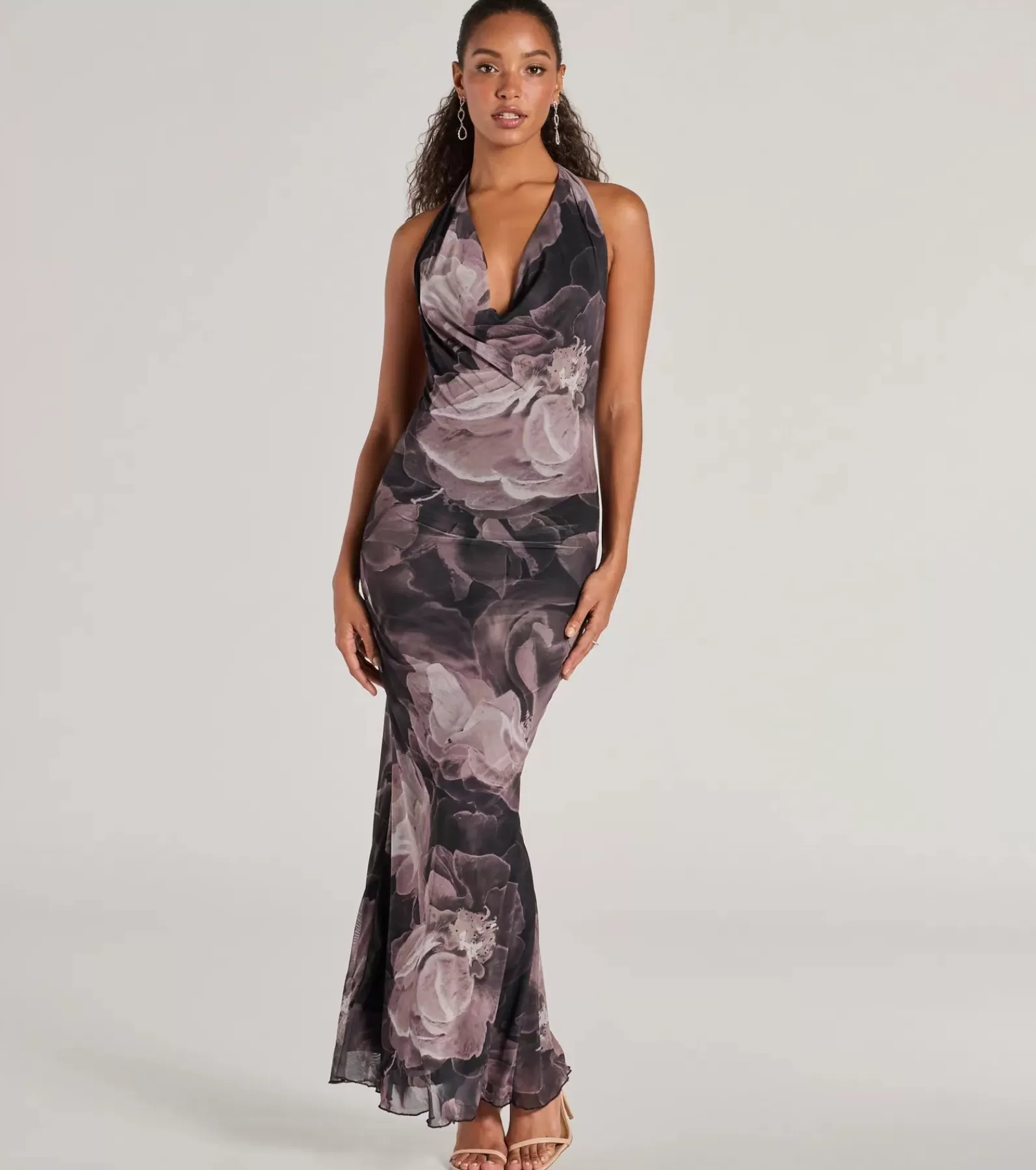 Windsor Wedding Outfits | Black Bridesmaid Dresses*Drama-Worthy Abstract Floral Mesh Maxi Dress