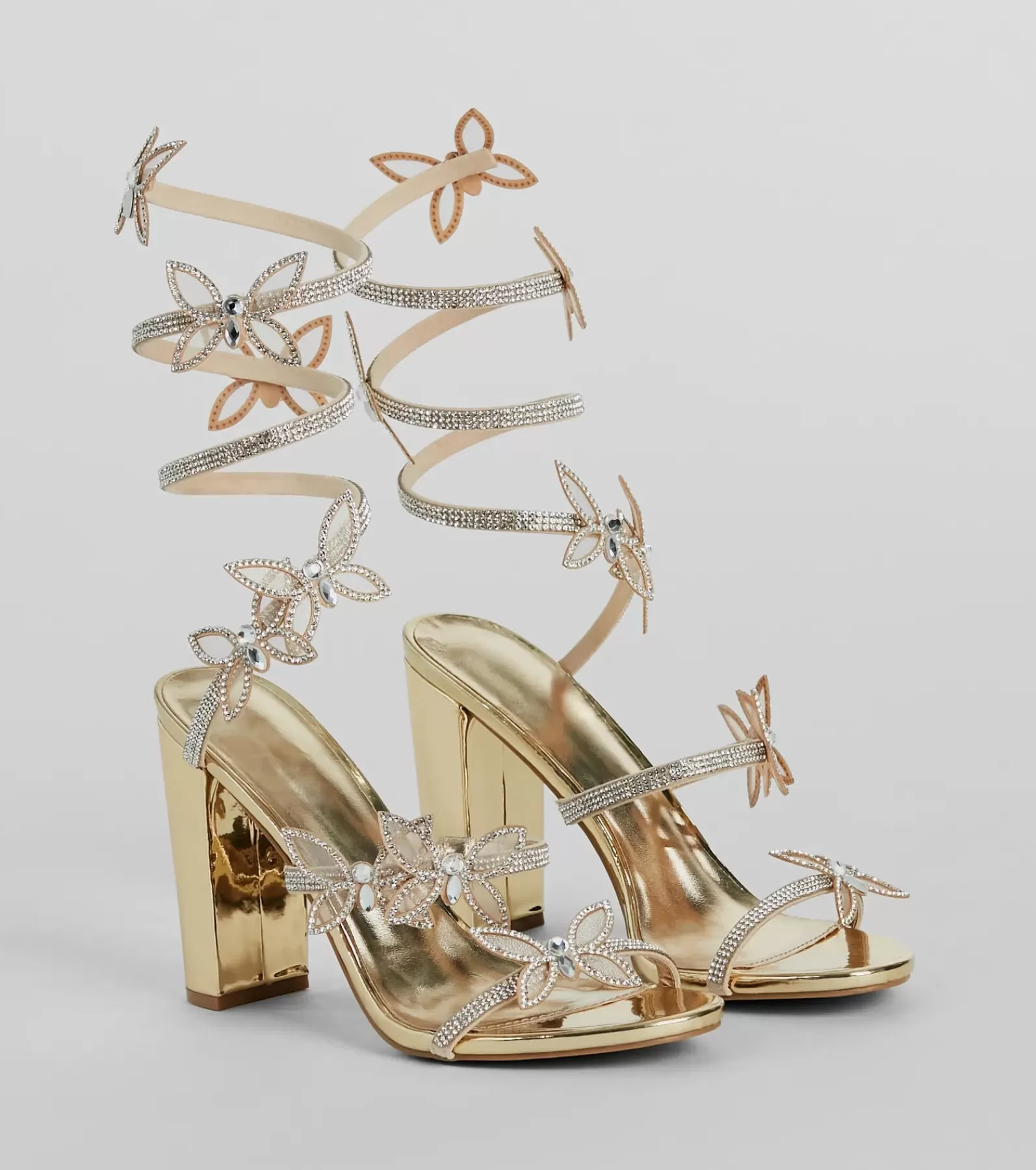 Windsor High Heels | Sandals*Dreamy Rhinestone Butterfly Spiral Metallic Heels