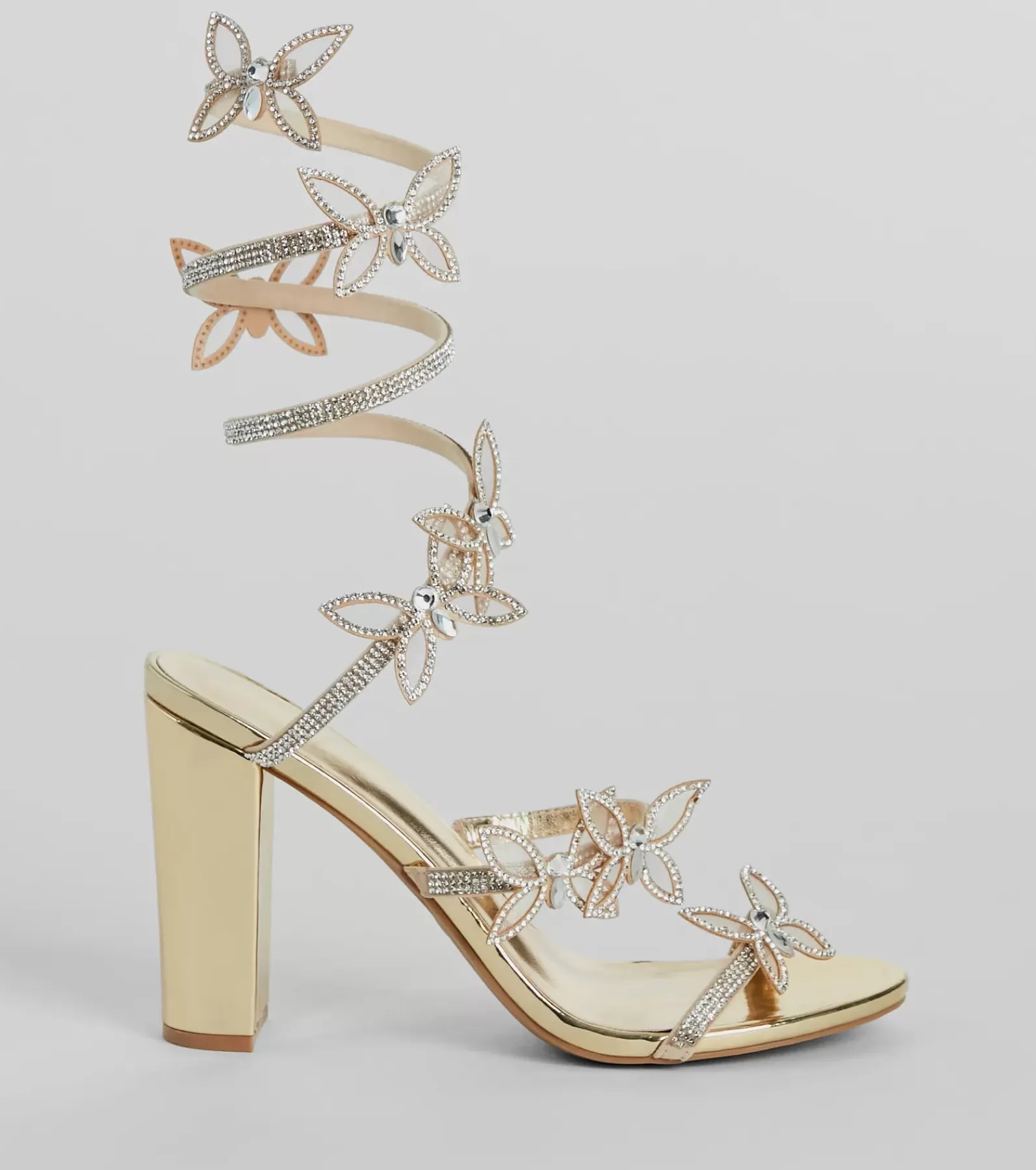 Windsor High Heels | Sandals*Dreamy Rhinestone Butterfly Spiral Metallic Heels