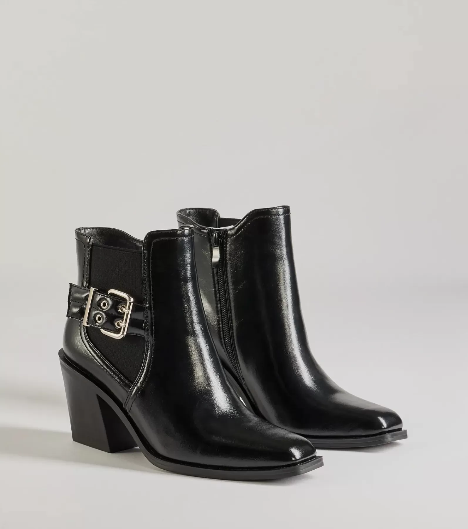 Windsor Boots & Booties*Edgy Fave Buckle Strap Faux Leather Ankle Booties