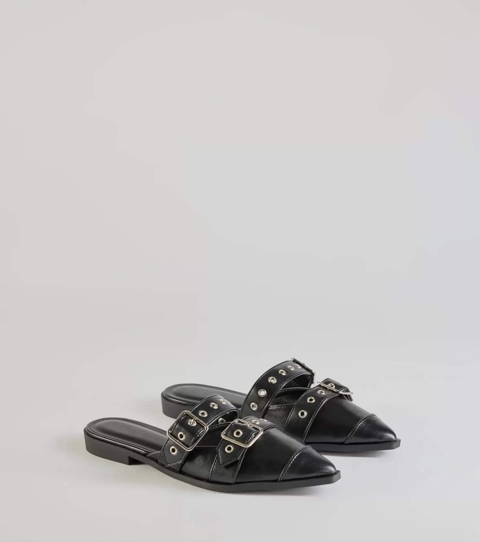 Windsor Flats & Sneakers*Edgy Flair Faux Leather Buckle Strap Flats