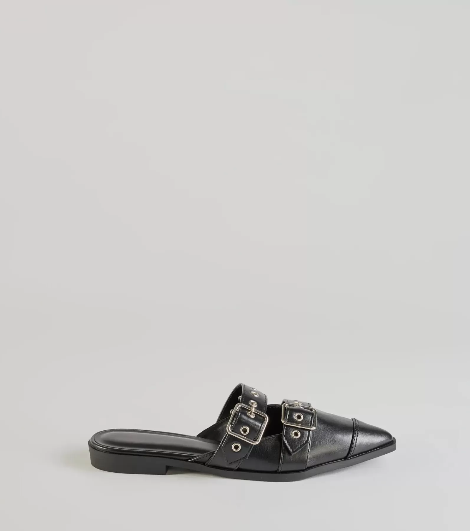 Windsor Flats & Sneakers*Edgy Flair Faux Leather Buckle Strap Flats