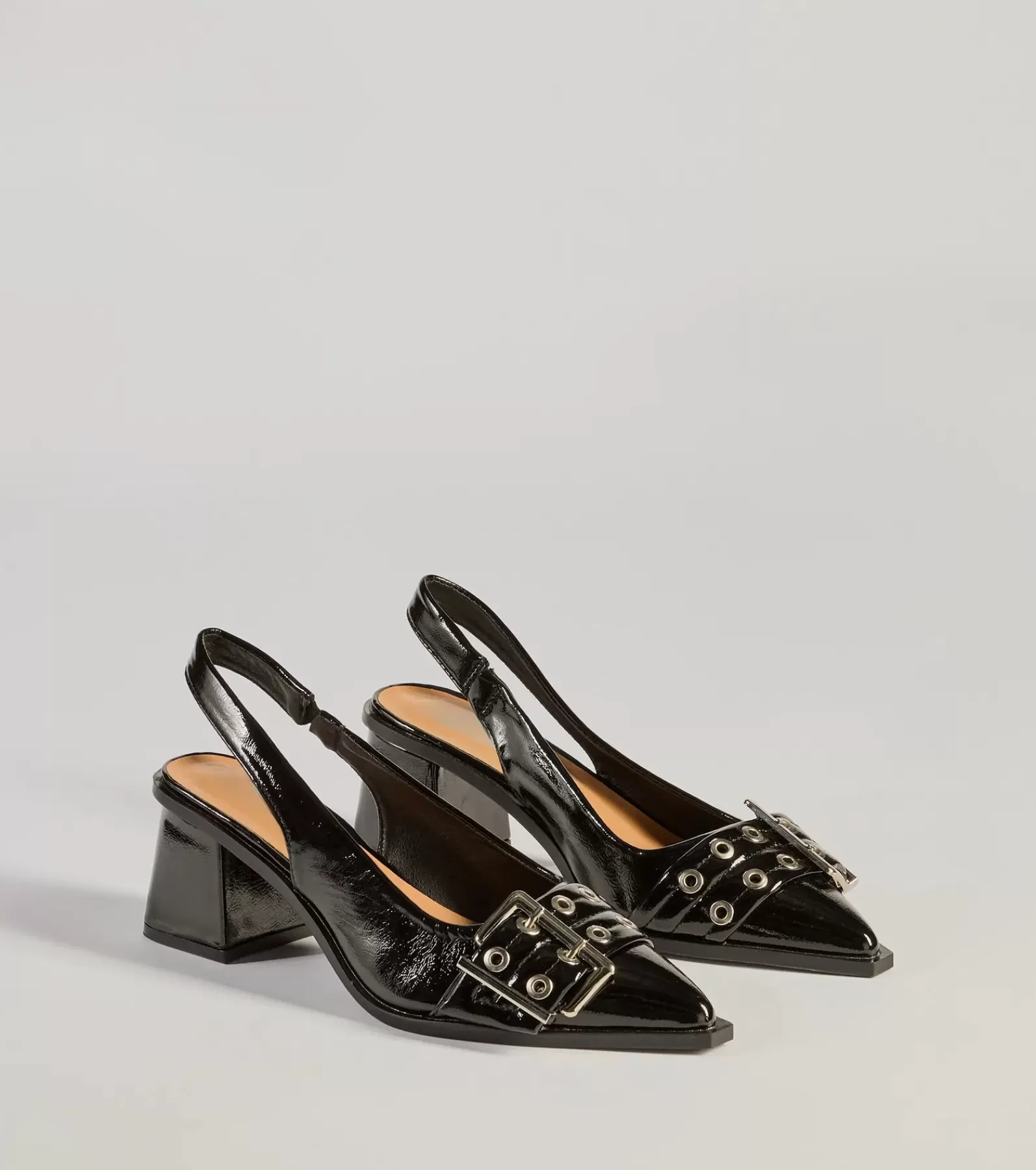 Windsor Heels*Edgy Glam Faux Patent Leather Slingback Buckle Pumps