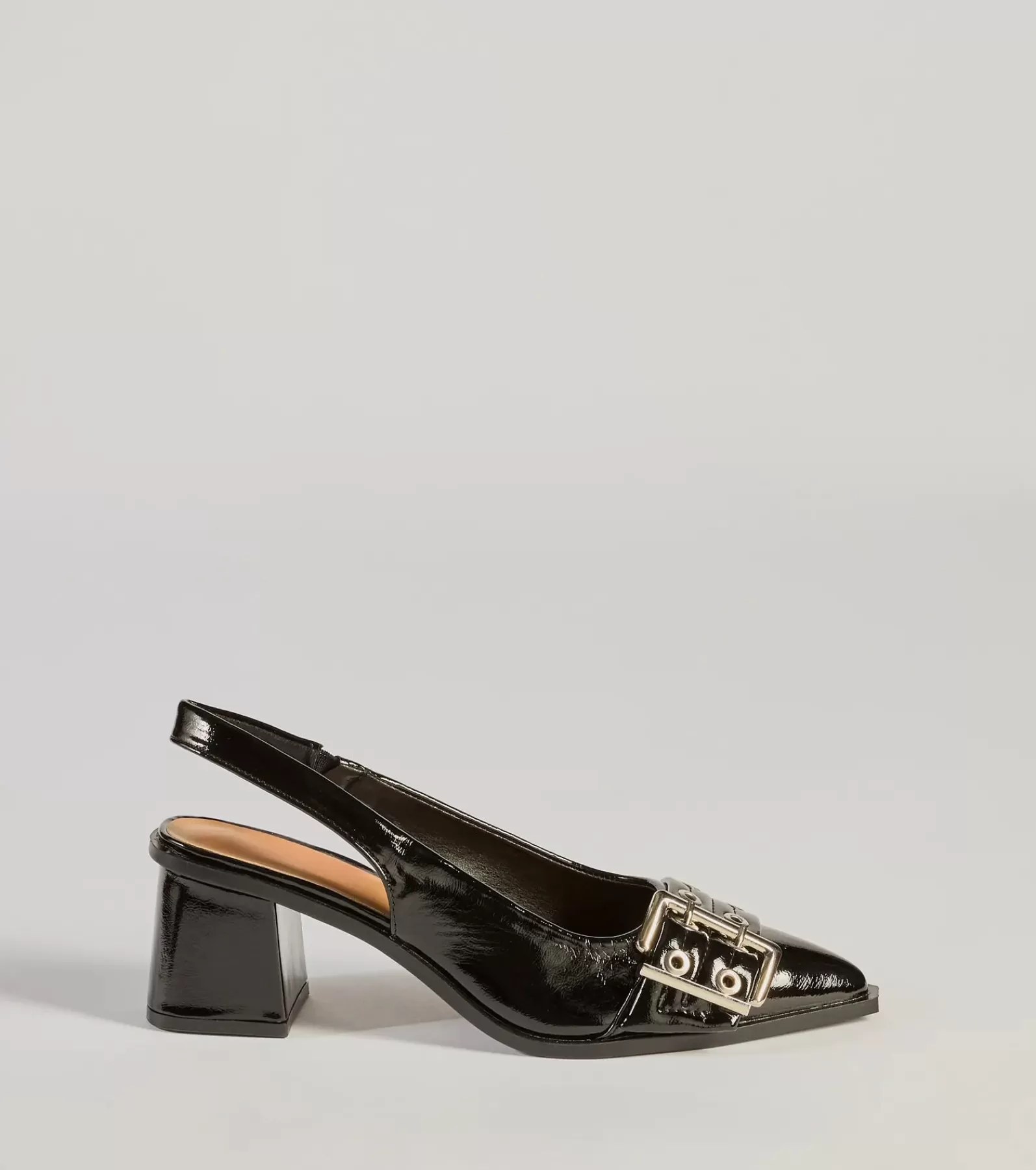 Windsor Heels*Edgy Glam Faux Patent Leather Slingback Buckle Pumps