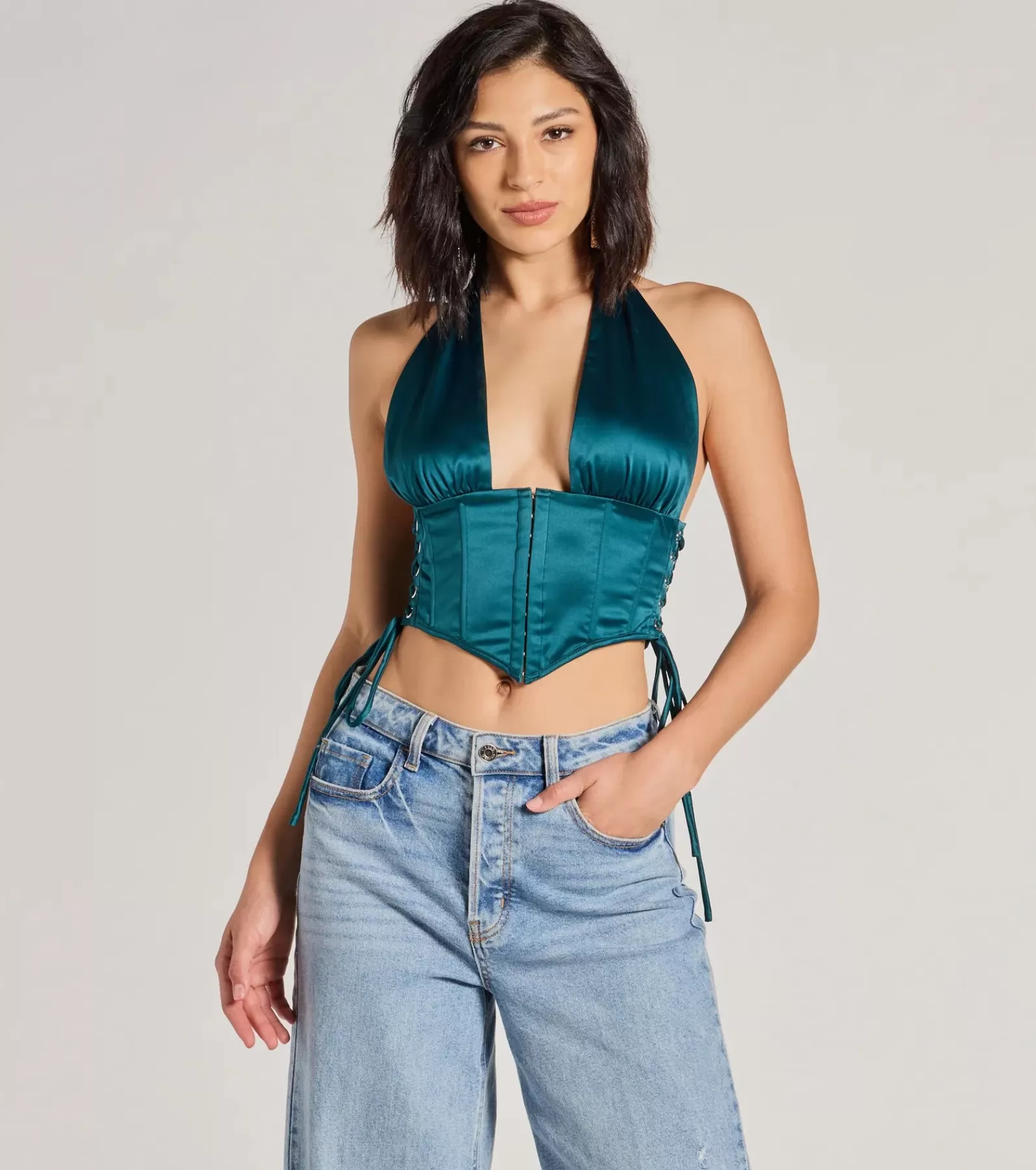 Windsor Going-Out Tops | Corset & Bustier Tops*Edgy Luxe Satin Halter Cropped Corset Top