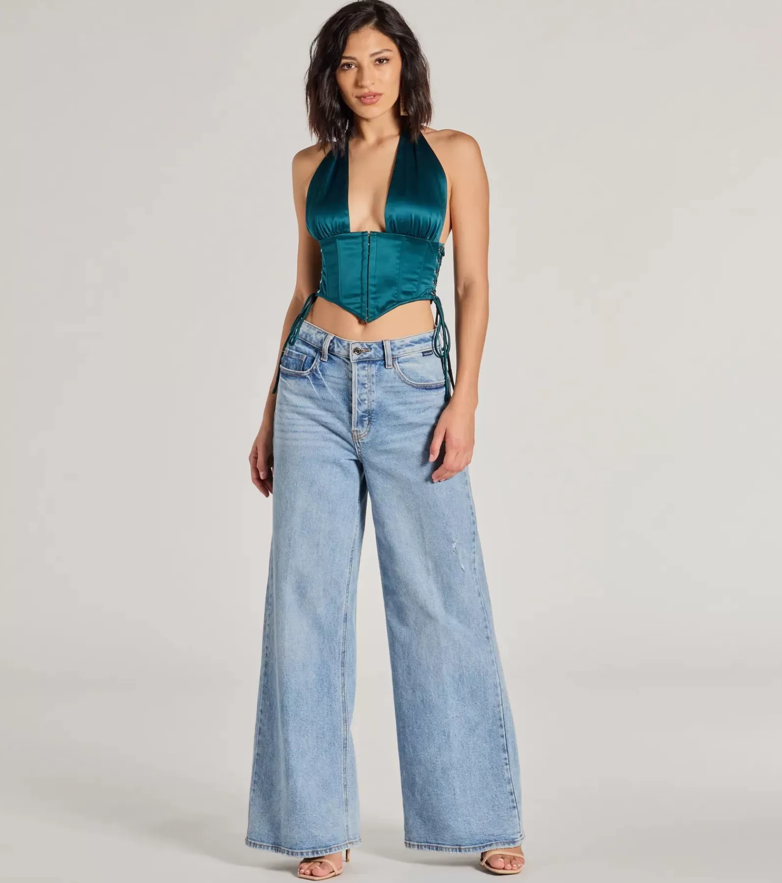 Windsor Going-Out Tops | Corset & Bustier Tops*Edgy Luxe Satin Halter Cropped Corset Top