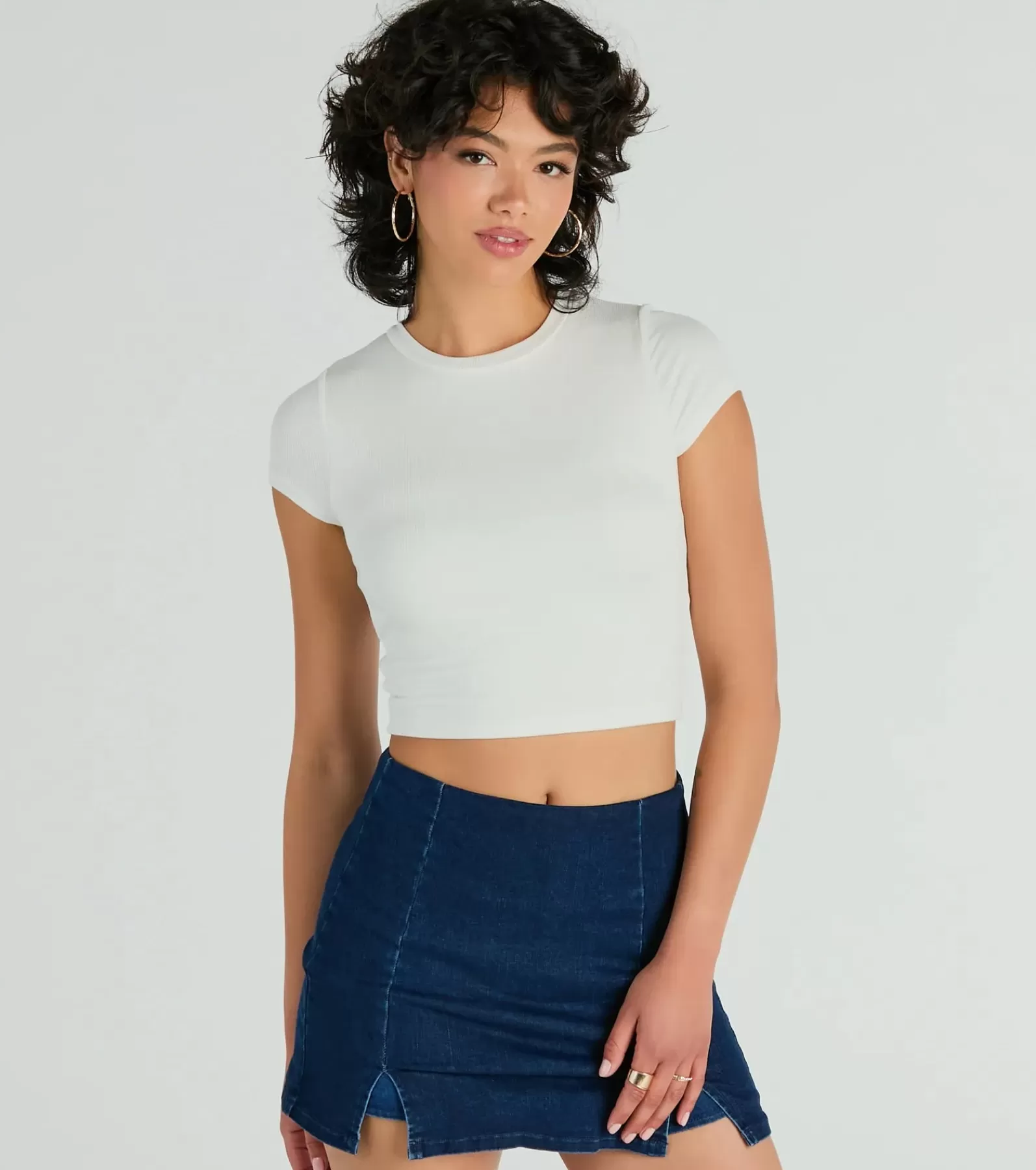 Windsor Basic Tops | Short Sleeve Tops*Effortless Style Short Sleeve Ribbed Knit Crop Top