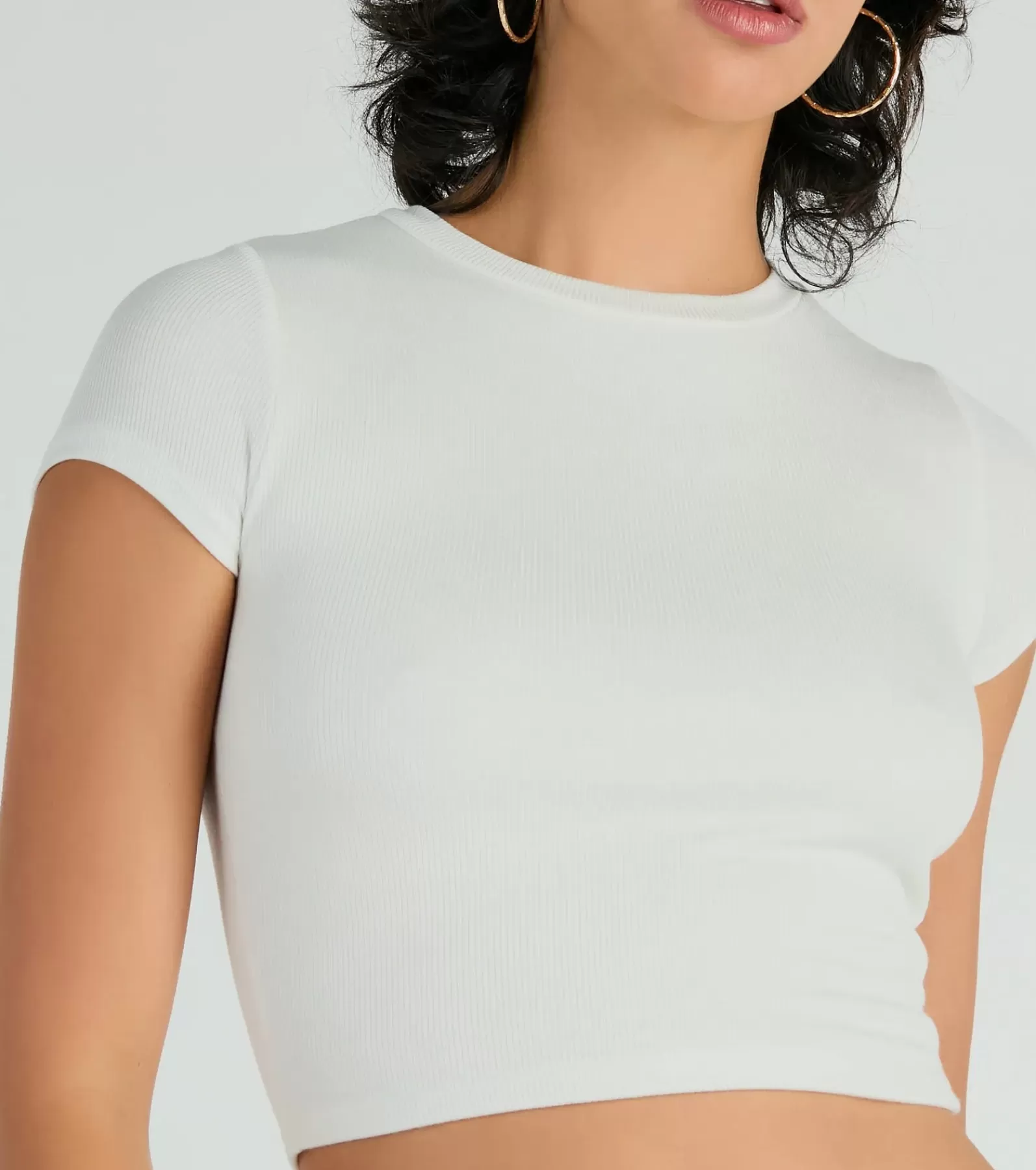 Windsor Basic Tops | Short Sleeve Tops*Effortless Style Short Sleeve Ribbed Knit Crop Top