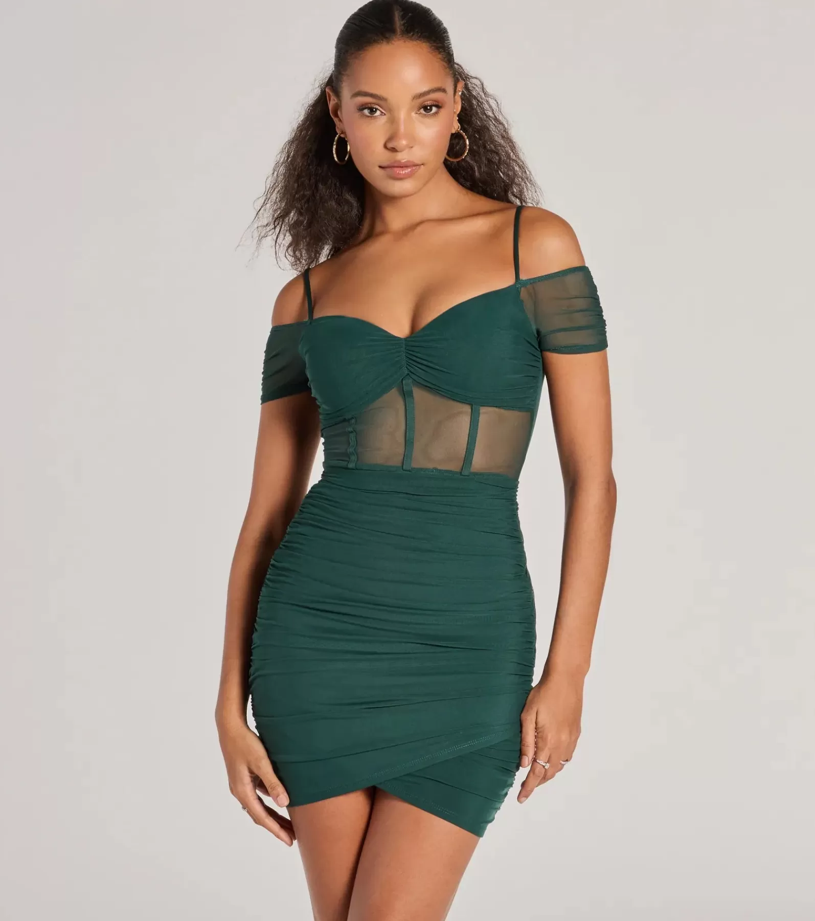 Windsor Corset Dresses*Elegant Existence Cold Shoulder Mesh Mini Dress