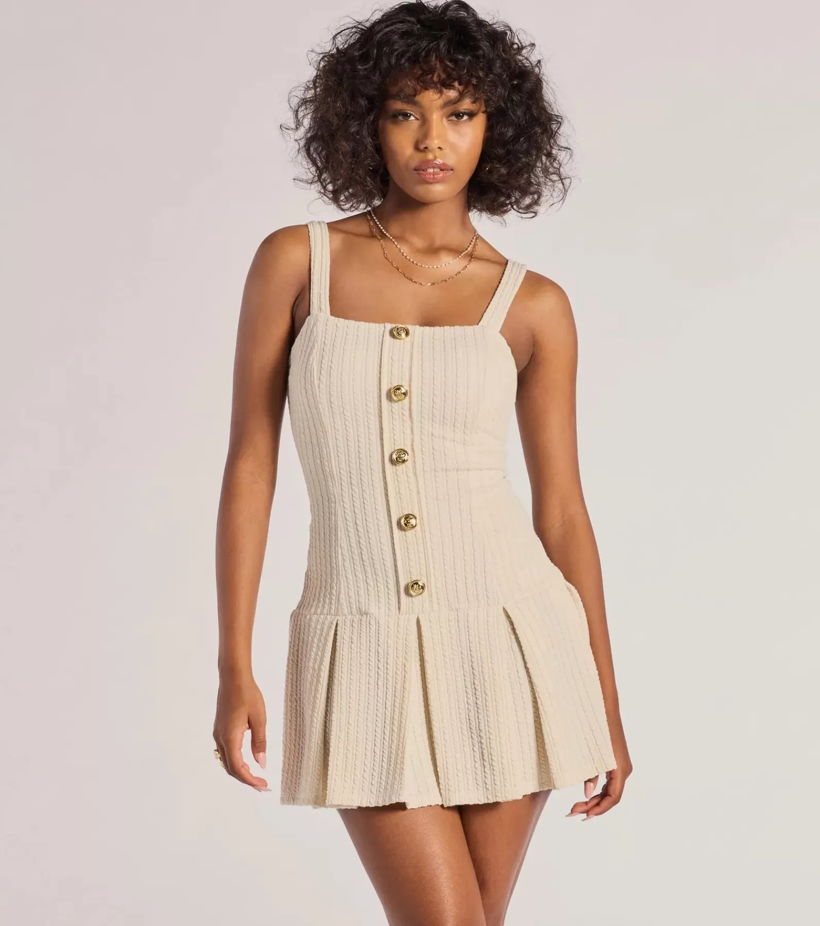 Windsor Mini Holiday Dresses | White Holiday Dresses*Elevated Button-Down Drop Waist Mini Dress