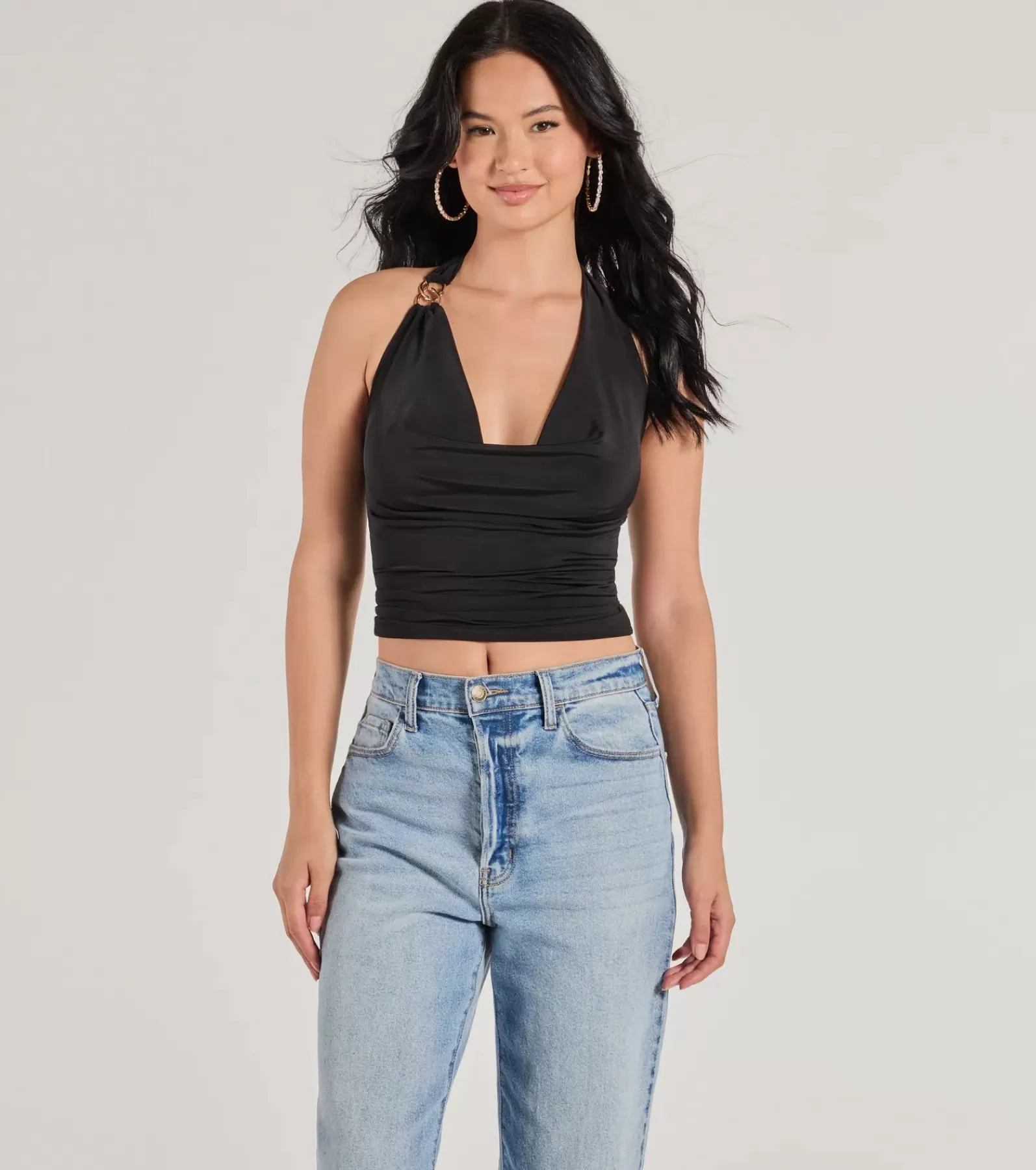 Windsor Going-Out Tops*Elevated Sleek Knit Cowl Neck Halter Top