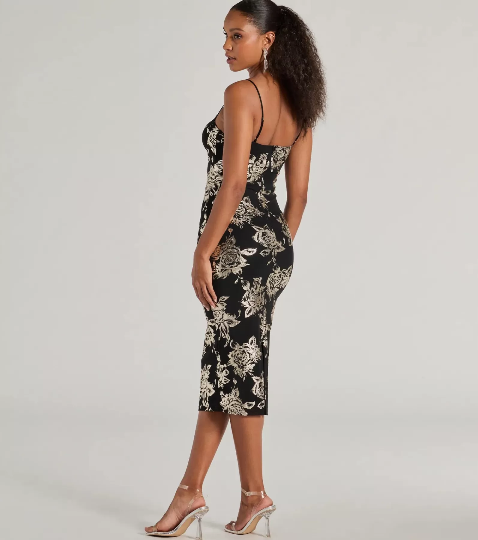 Windsor Black Nye Dresses | Nye Outfits*Elevated Vibe Foiled Floral Mesh Midi Dress