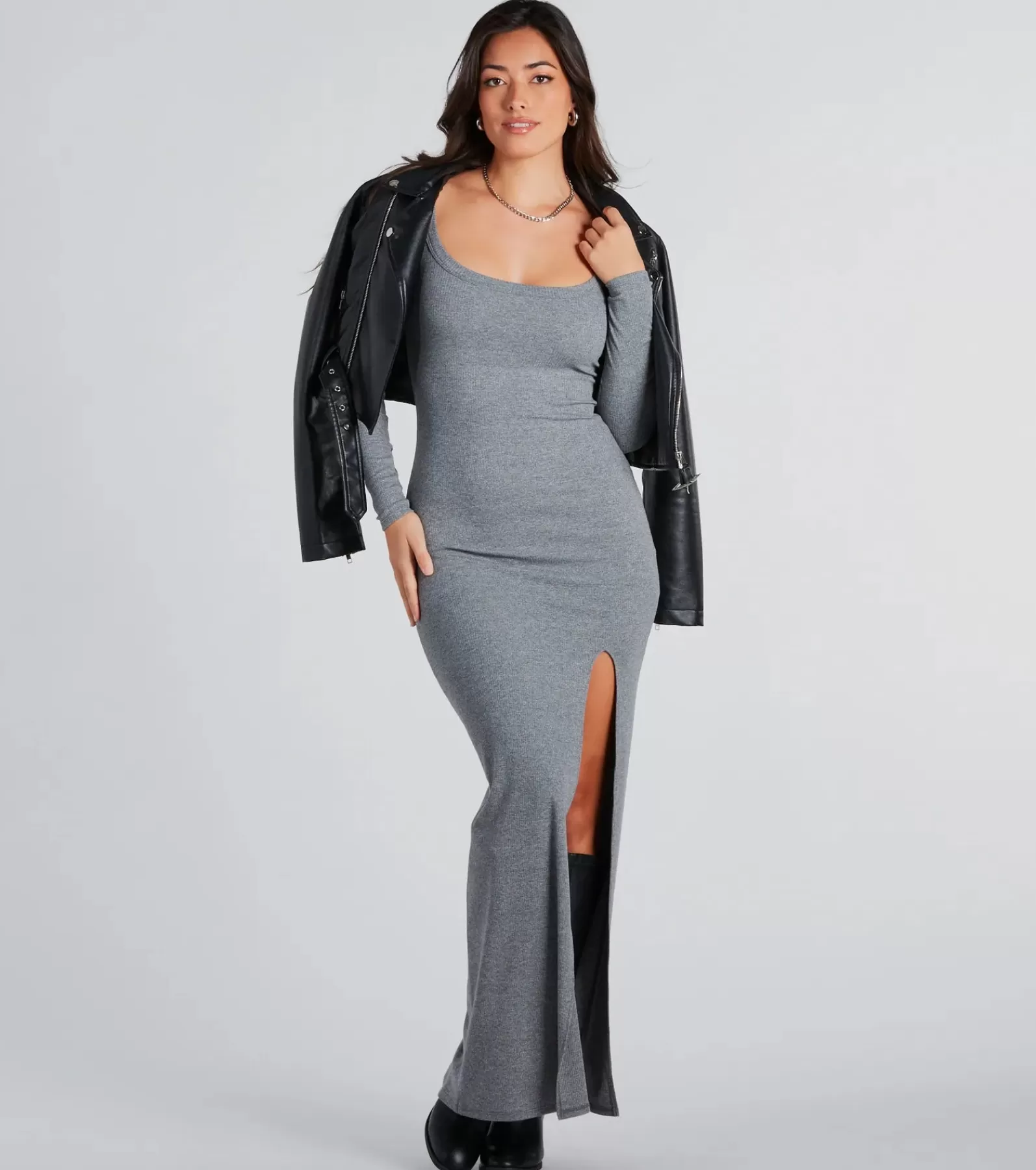 Windsor Maxi Dresses | Long Dresses*Elevated Vibes Ribbed Knit High Slit Maxi Dress